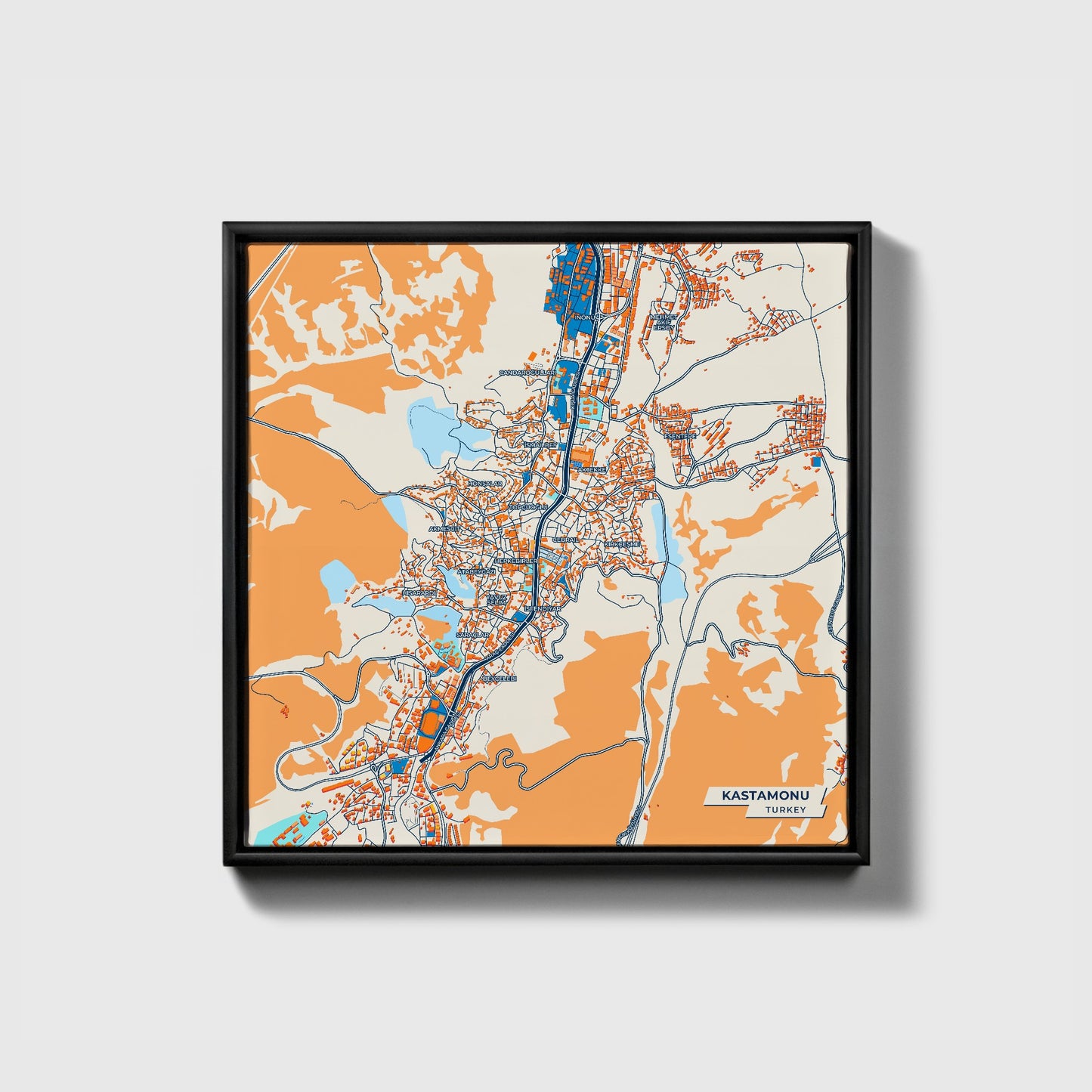 Kastamonu Turkey Colorful City Map Canvas Print • Black Framed
