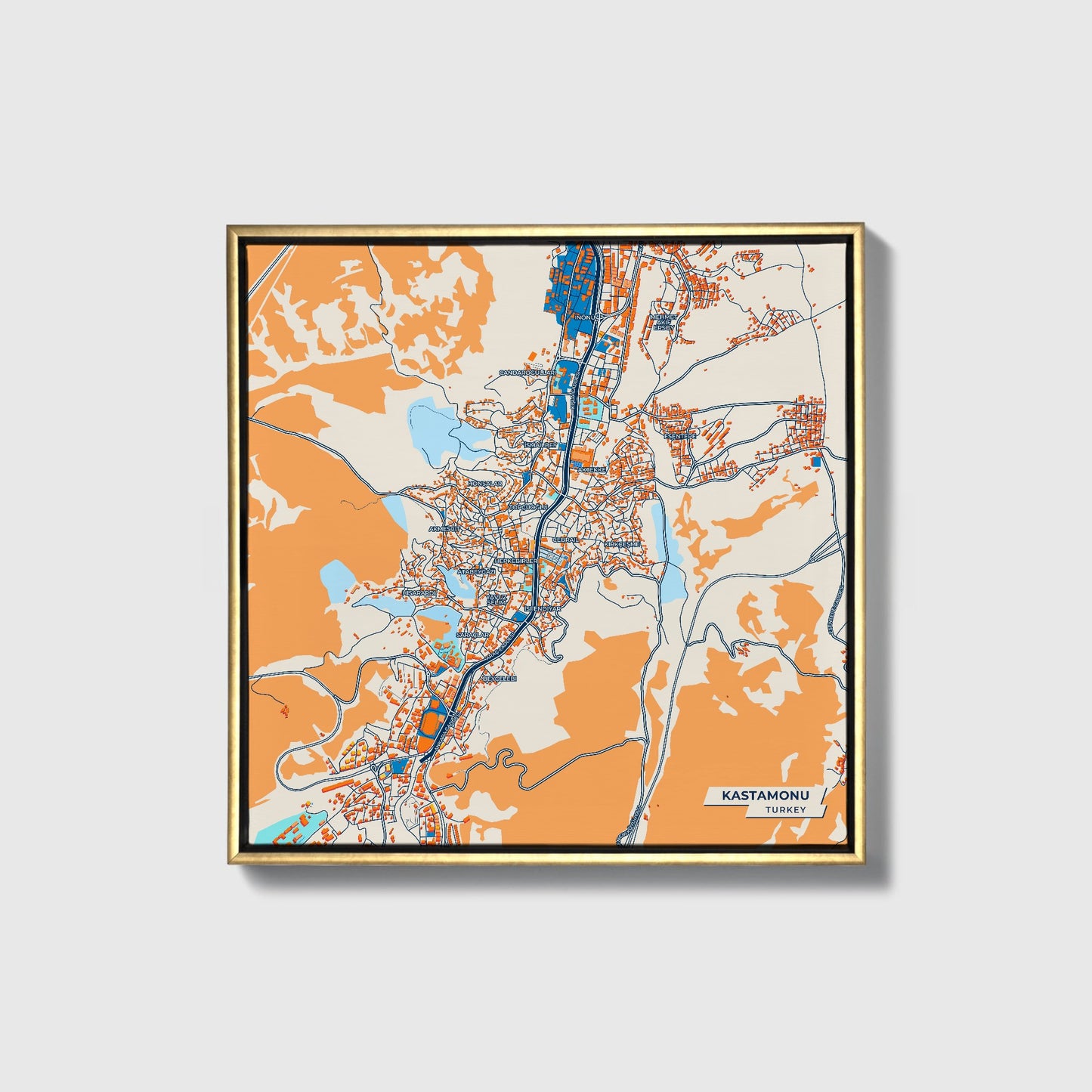 Kastamonu Turkey Colorful City Map Canvas Print • Gold Framed
