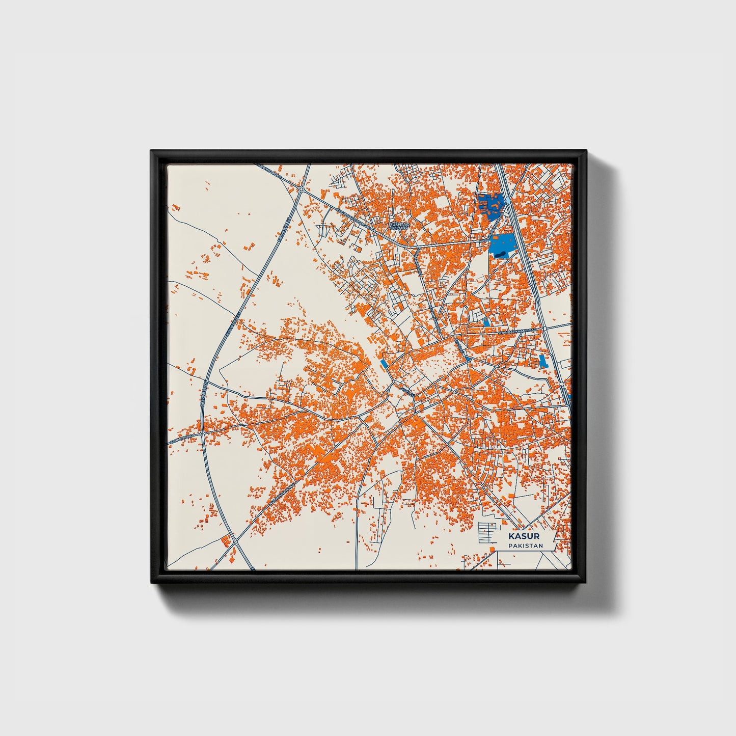 Kasur Pakistan Colorful City Map Canvas Print • Black Framed