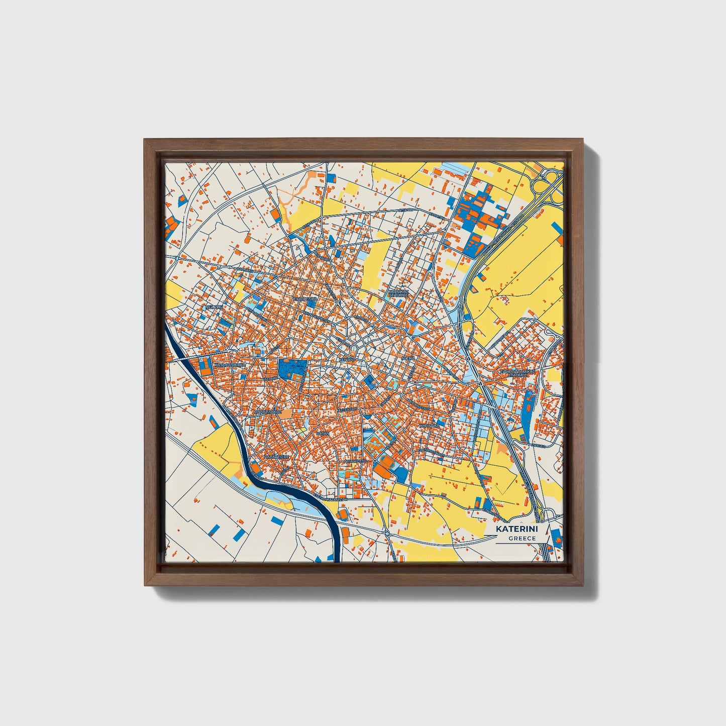 Κατερινη Greece Colorful City Map Canvas Print • Dark Wooden Framed