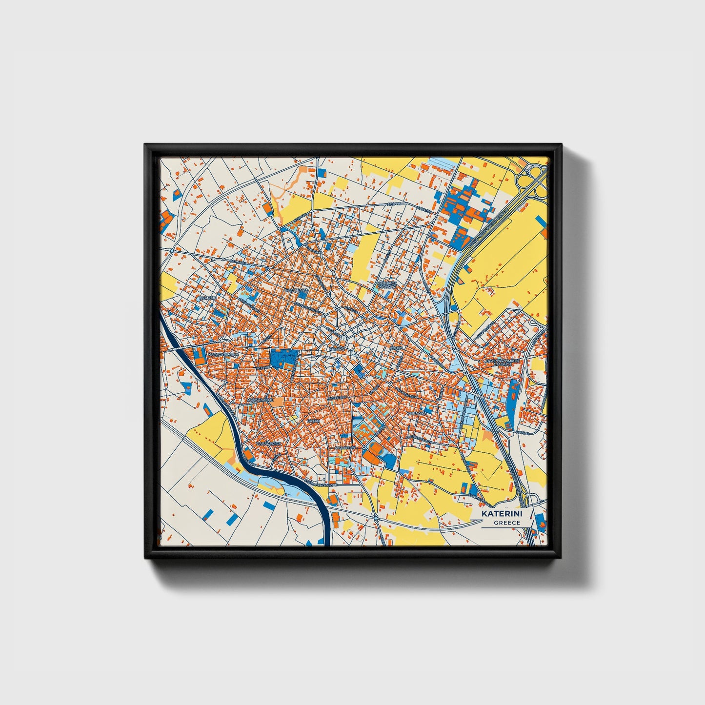 Κατερινη Greece Colorful City Map Canvas Print • Black Framed