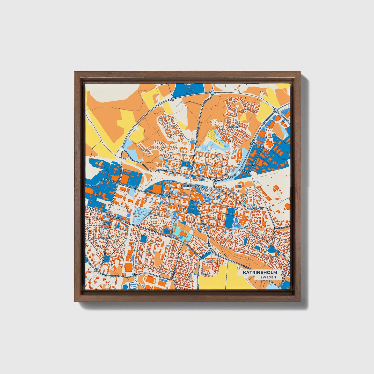 Katrineholm Sweden Colorful City Map Canvas Print • Dark Wooden Framed