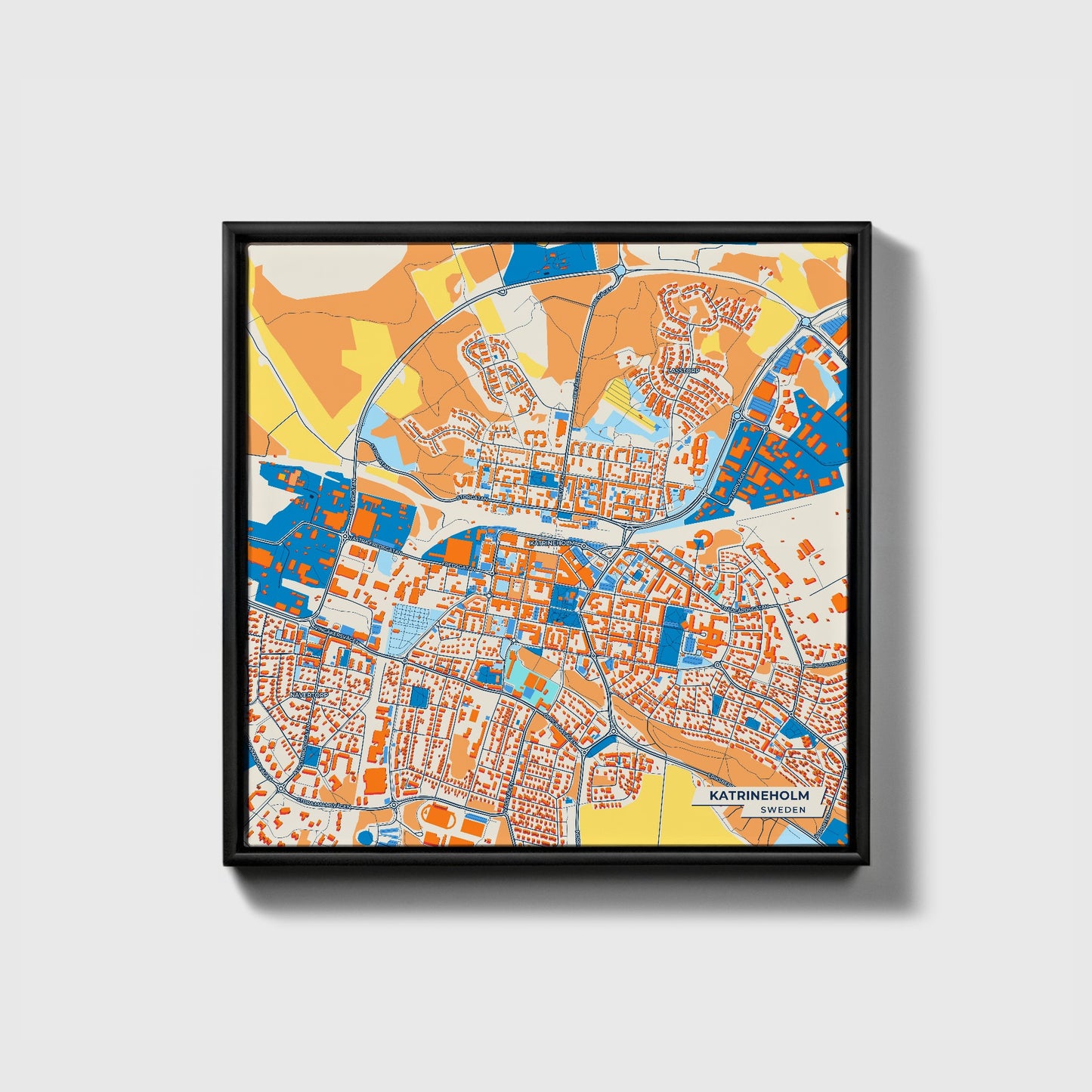 Katrineholm Sweden Colorful City Map Canvas Print • Black Framed
