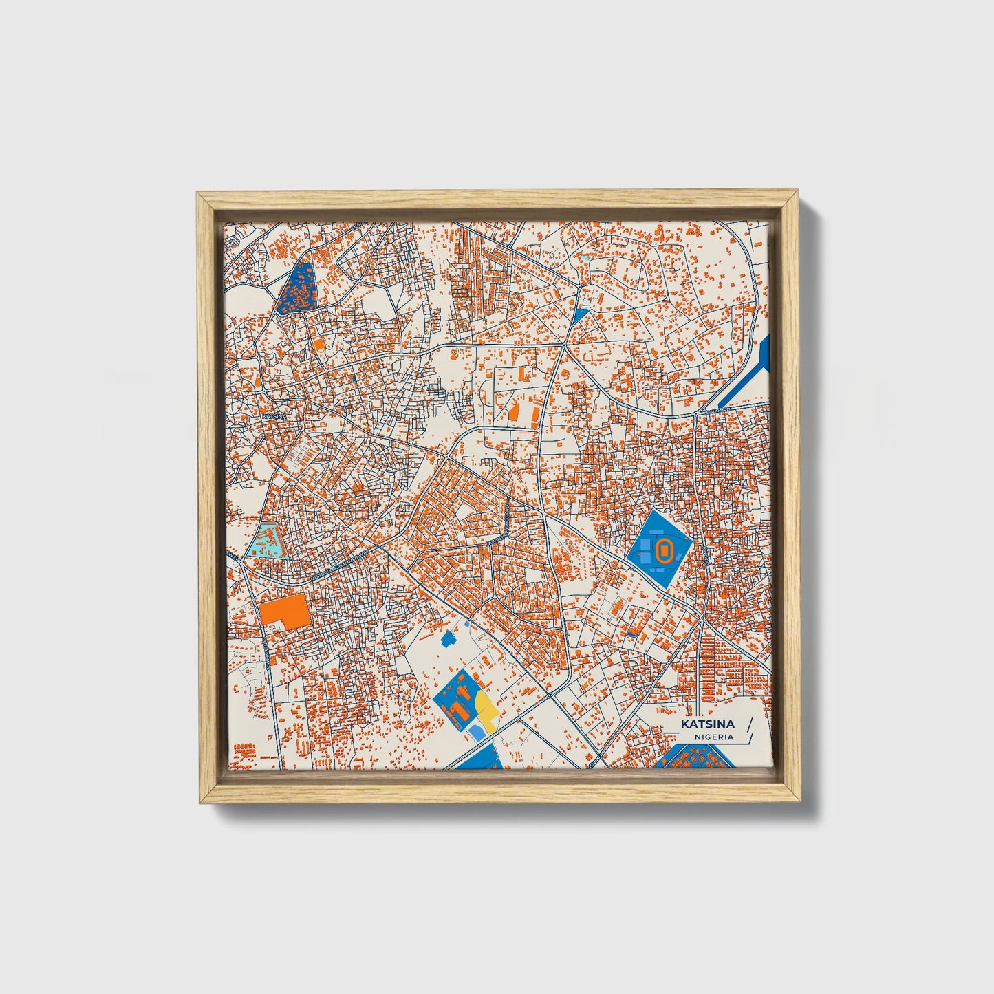 Katsina Nigeria Colorful City Map Canvas Print • Natural Wooden Framed
