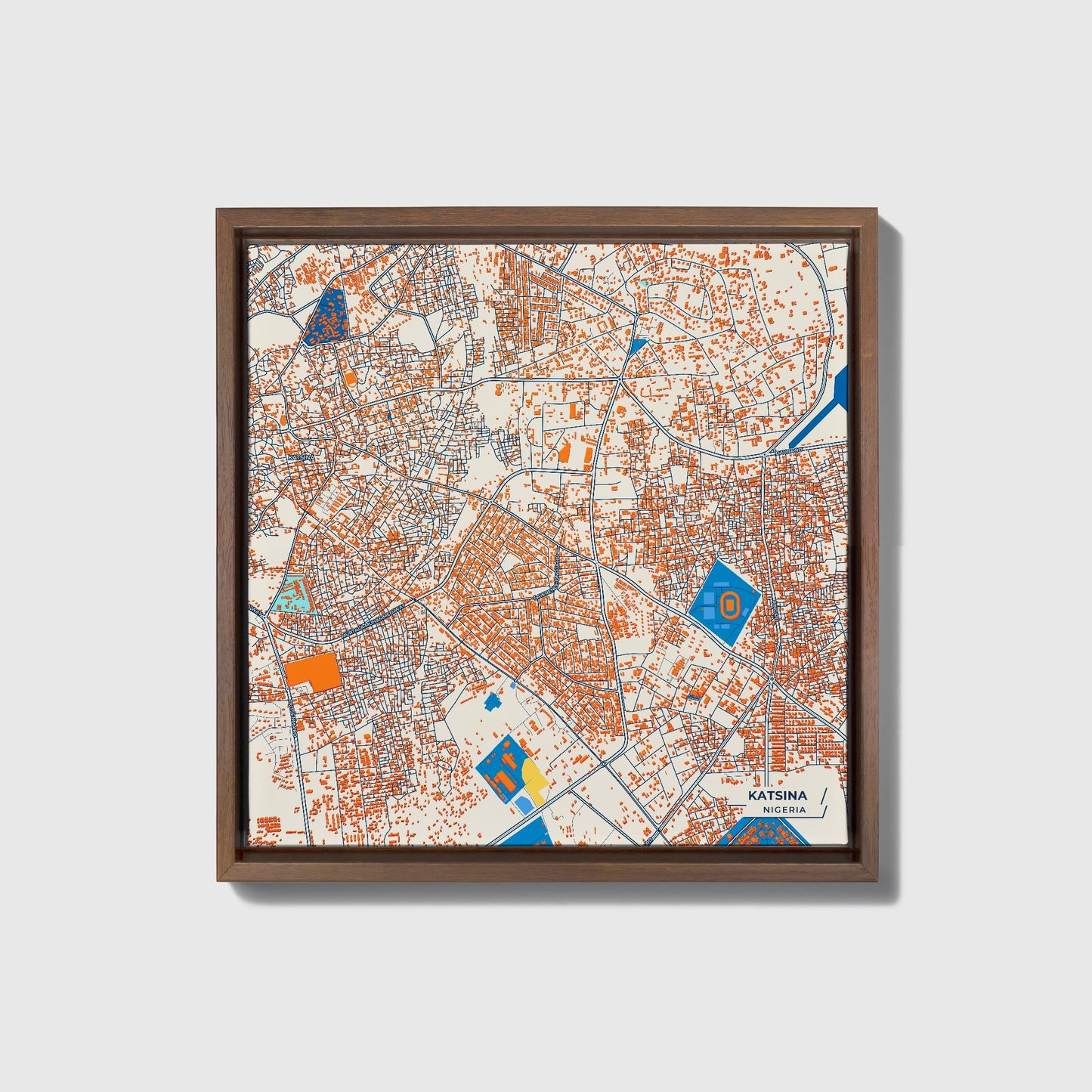Katsina Nigeria Colorful City Map Canvas Print • Dark Wooden Framed