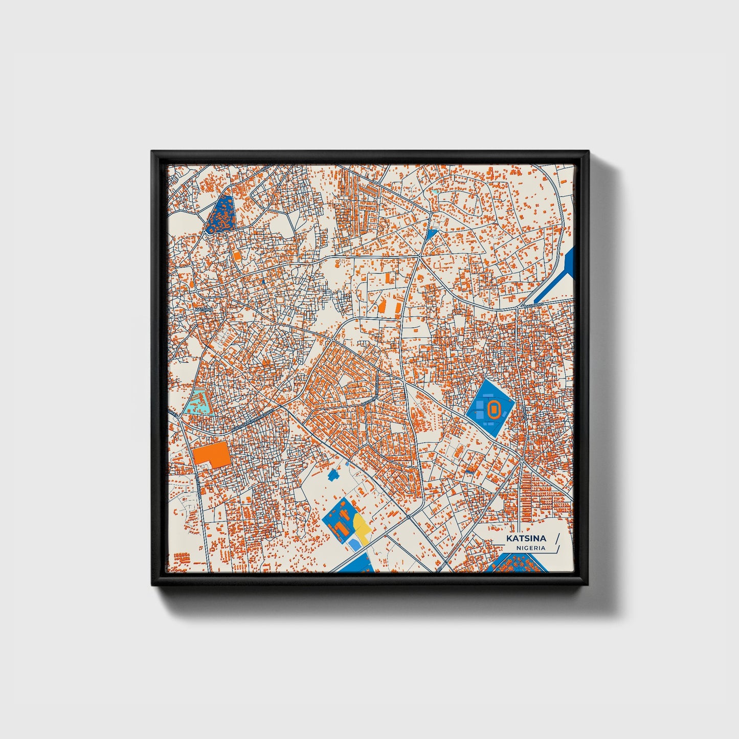 Katsina Nigeria Colorful City Map Canvas Print • Black Framed