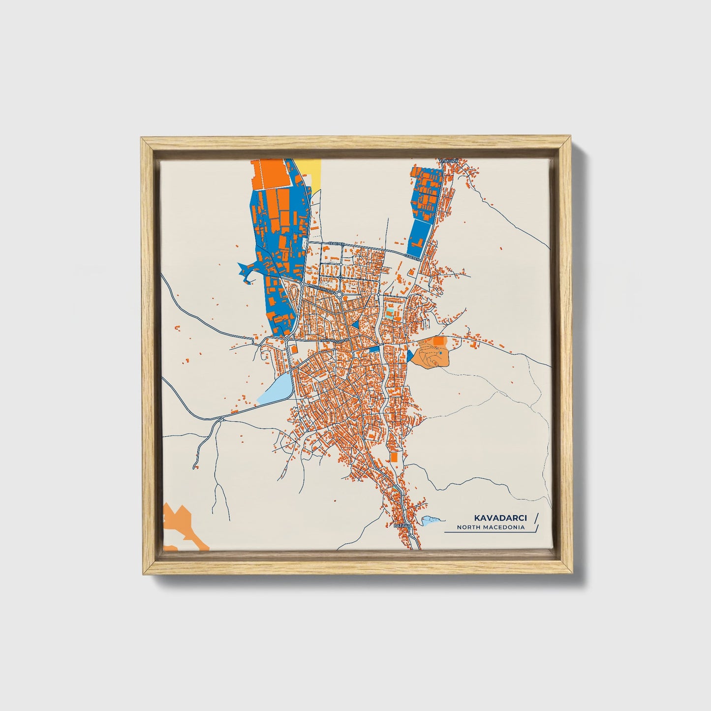Kavadarci North Macedonia Colorful City Map Canvas Print • Natural Wooden Framed