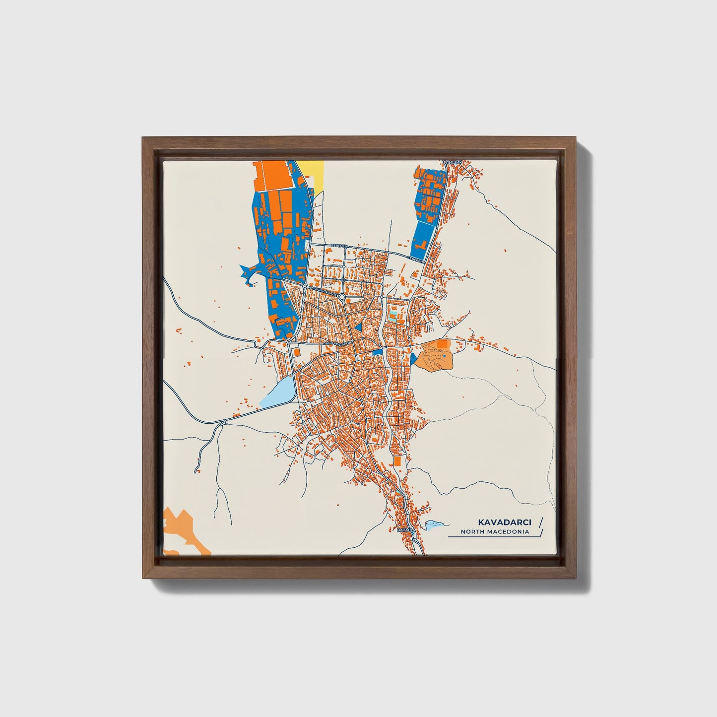 Kavadarci North Macedonia Colorful City Map Canvas Print • Dark Wooden Framed