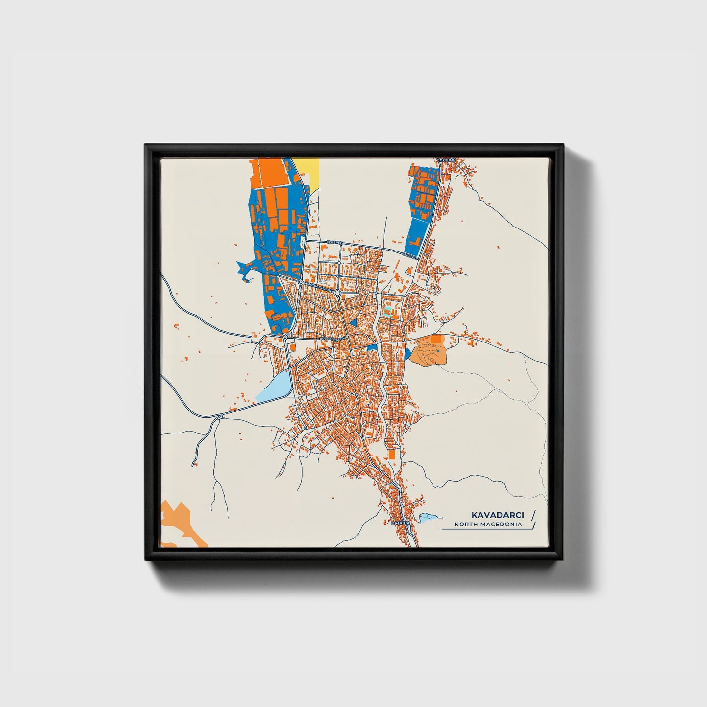 Kavadarci North Macedonia Colorful City Map Canvas Print • Black Framed