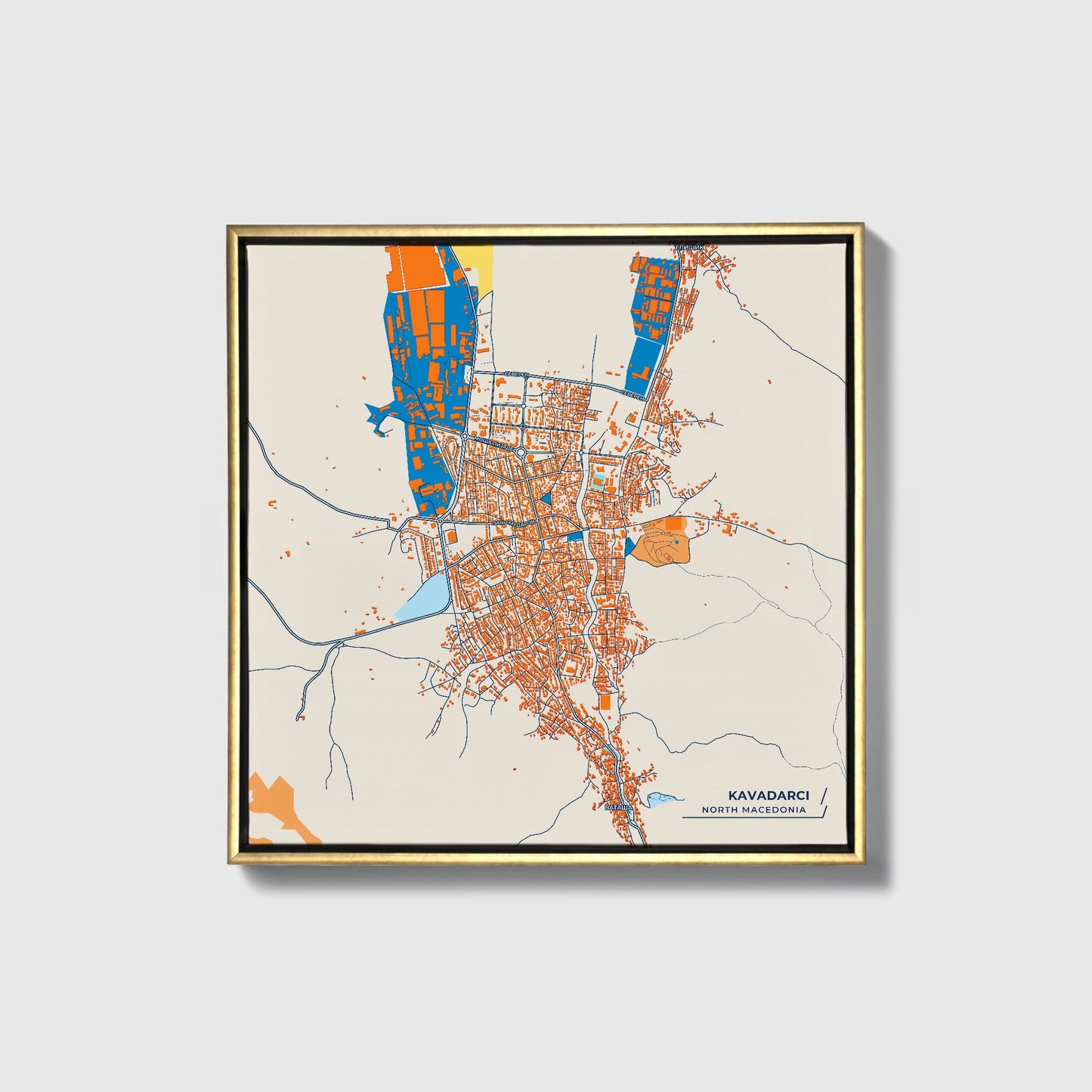 Kavadarci North Macedonia Colorful City Map Canvas Print • Gold Framed