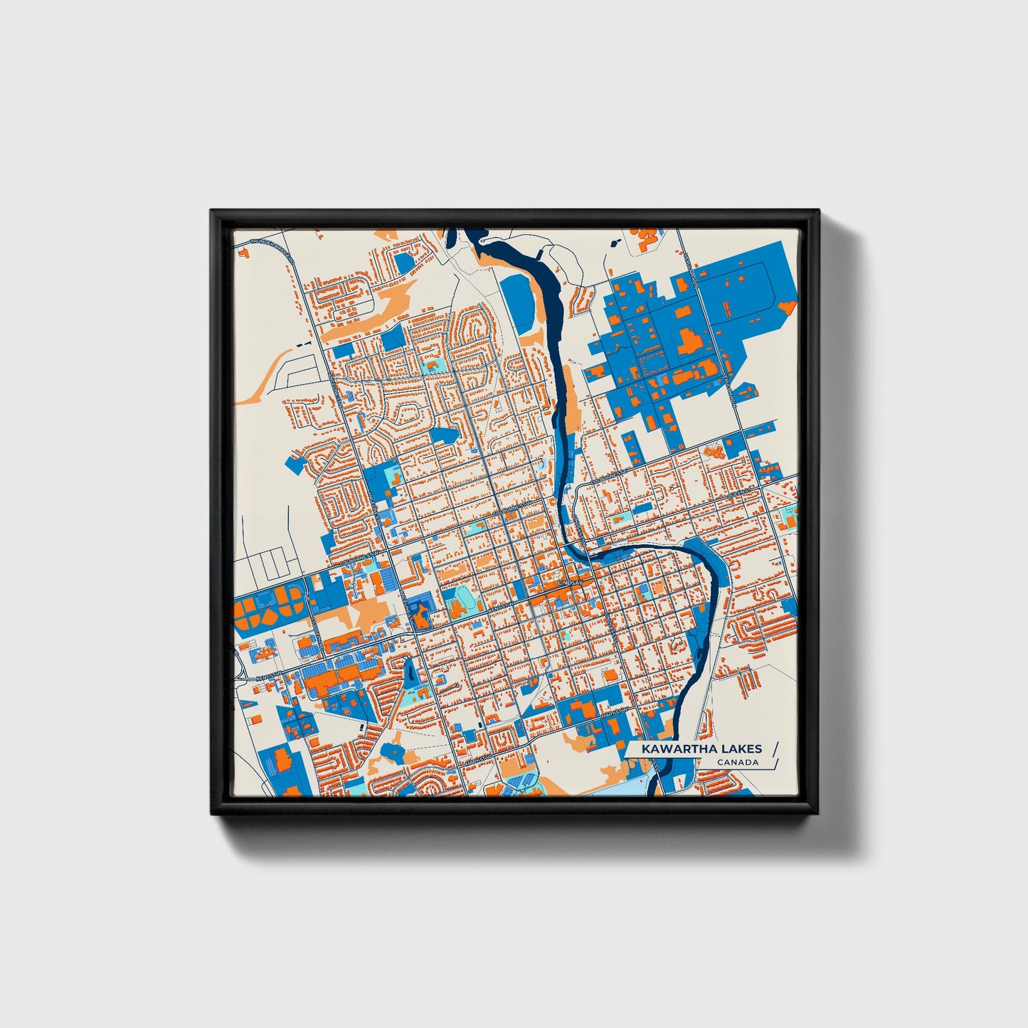 Kawartha Lakes Canada Colorful City Map Canvas Print • Black Framed