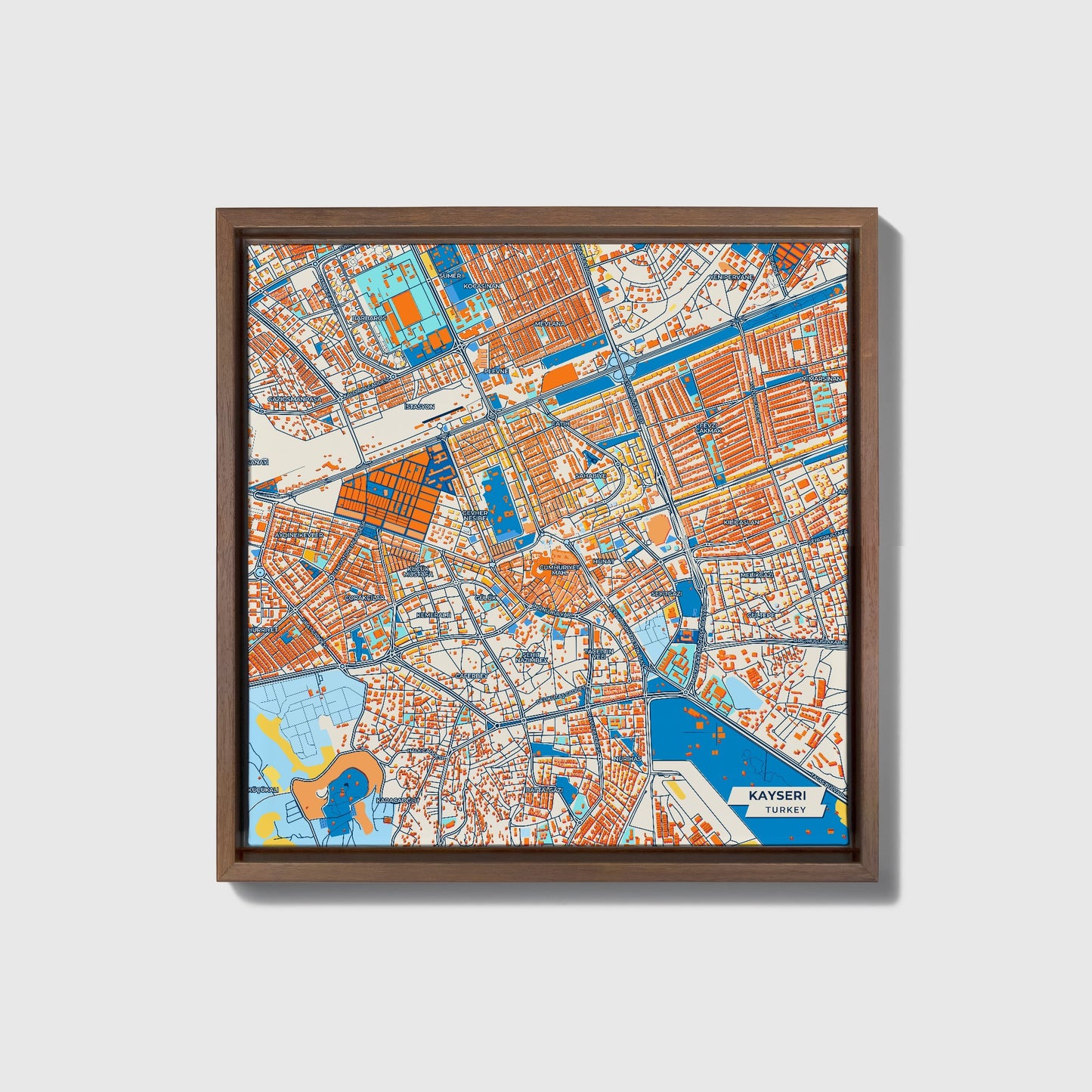Kayseri̇ Turkey Colorful City Map Canvas Print • Dark Wooden Framed