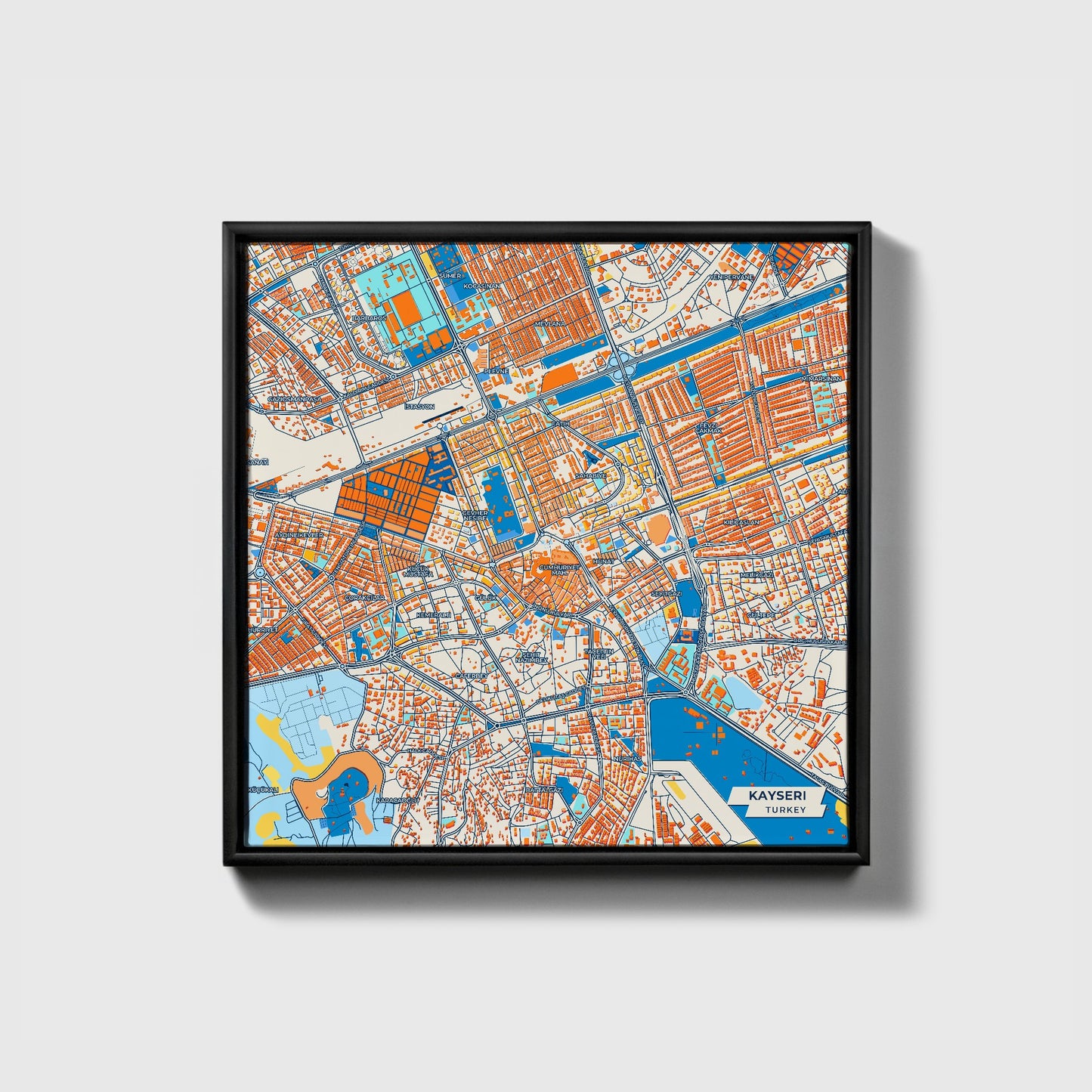 Kayseri̇ Turkey Colorful City Map Canvas Print • Black Framed