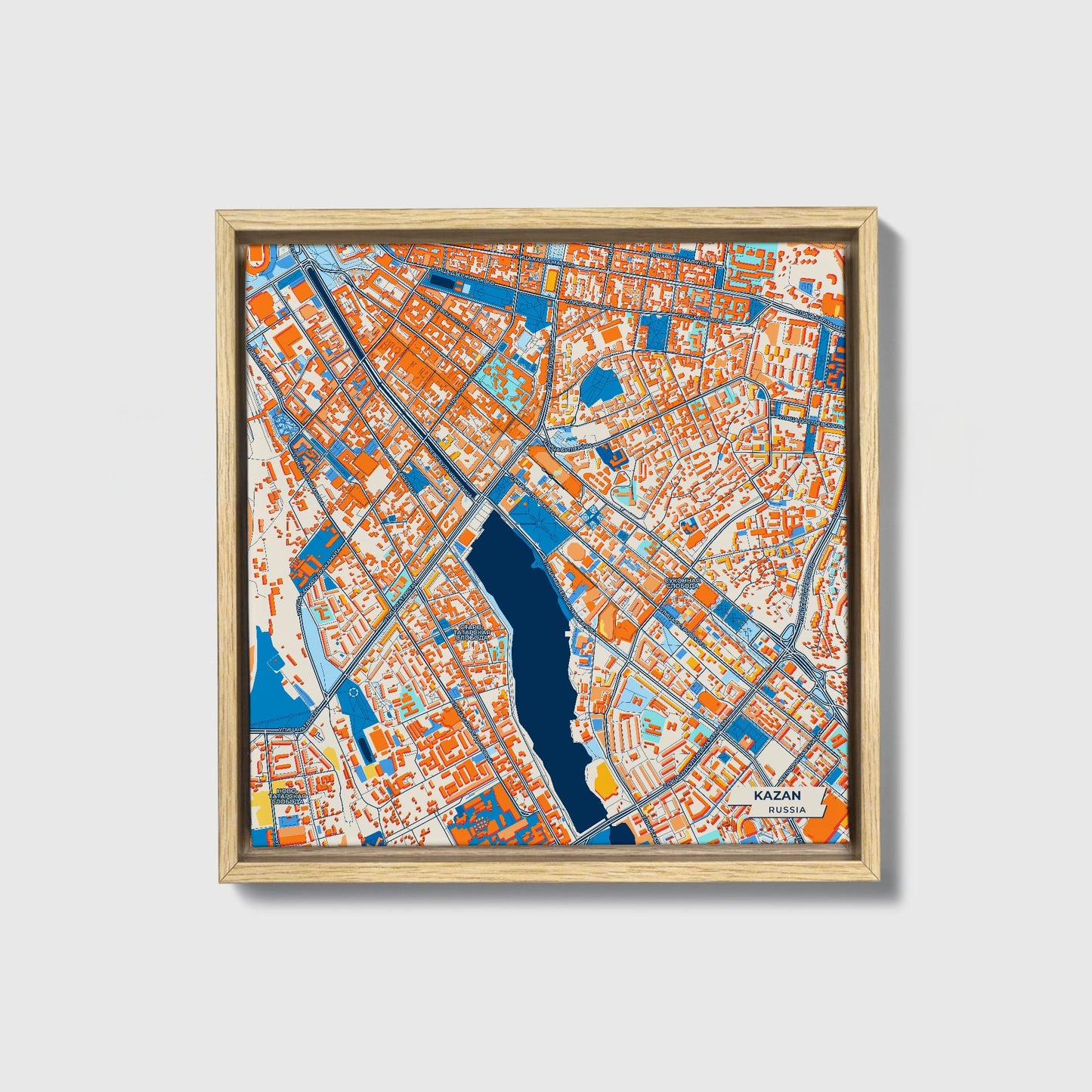 Казань Russia Colorful City Map Canvas Print • Natural Wooden Framed