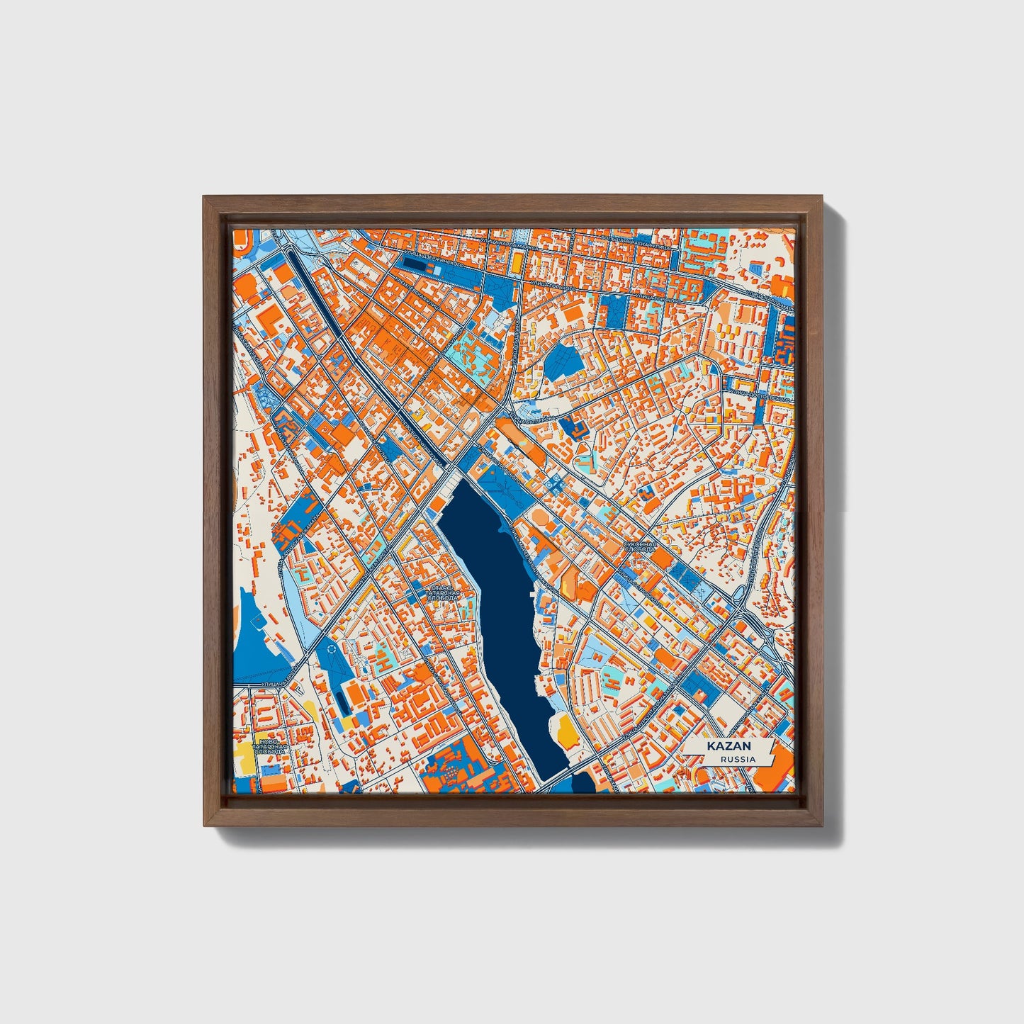 Казань Russia Colorful City Map Canvas Print • Dark Wooden Framed