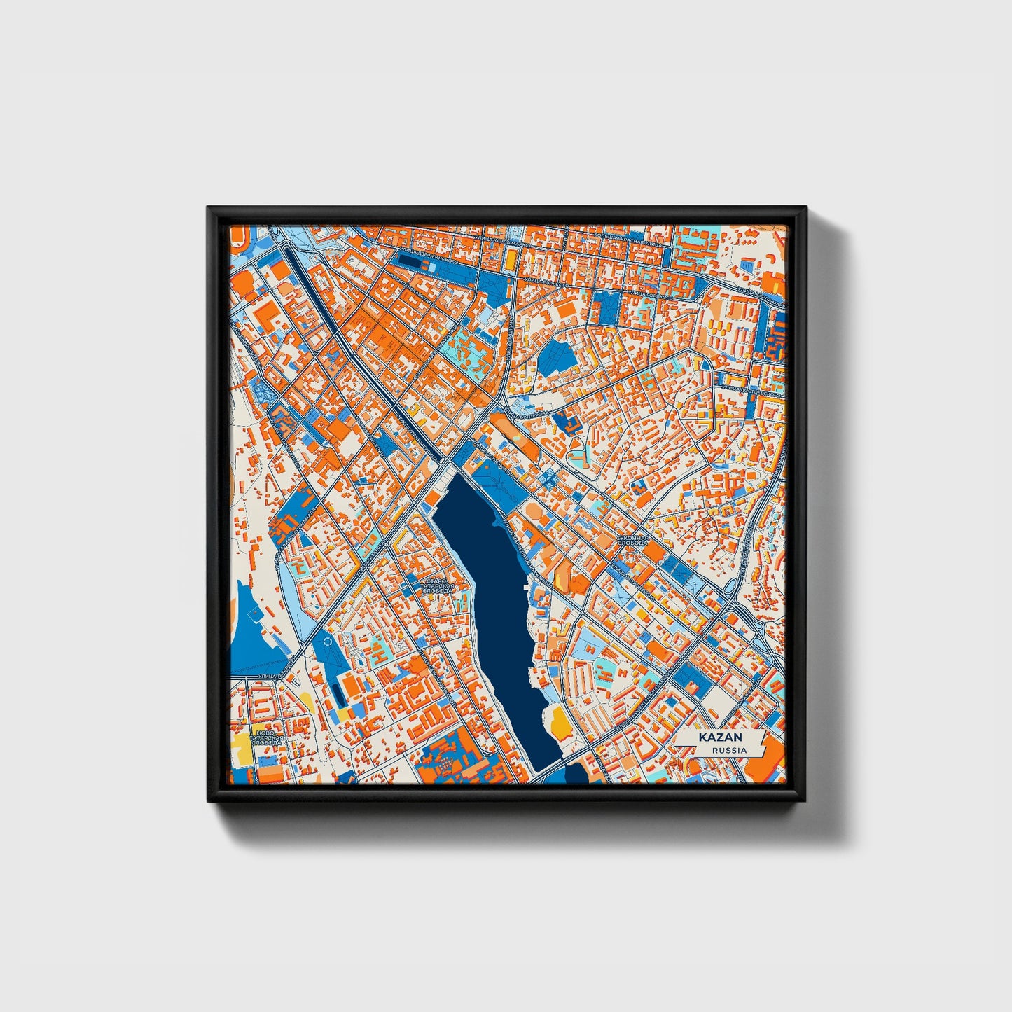 Казань Russia Colorful City Map Canvas Print • Black Framed