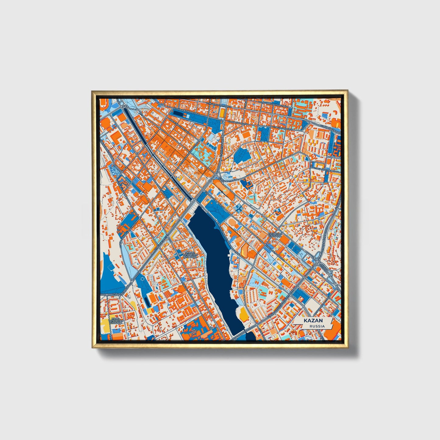 Казань Russia Colorful City Map Canvas Print • Gold Framed