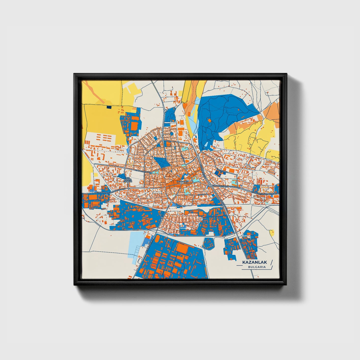 Казанлък Bulgaria Colorful City Map Canvas Print • Black Framed