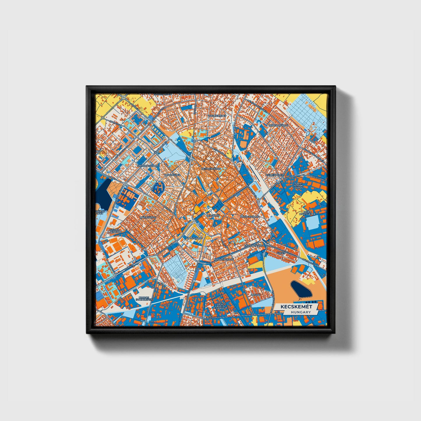 Kecskemét Hungary Colorful City Map Canvas Print • Black Framed