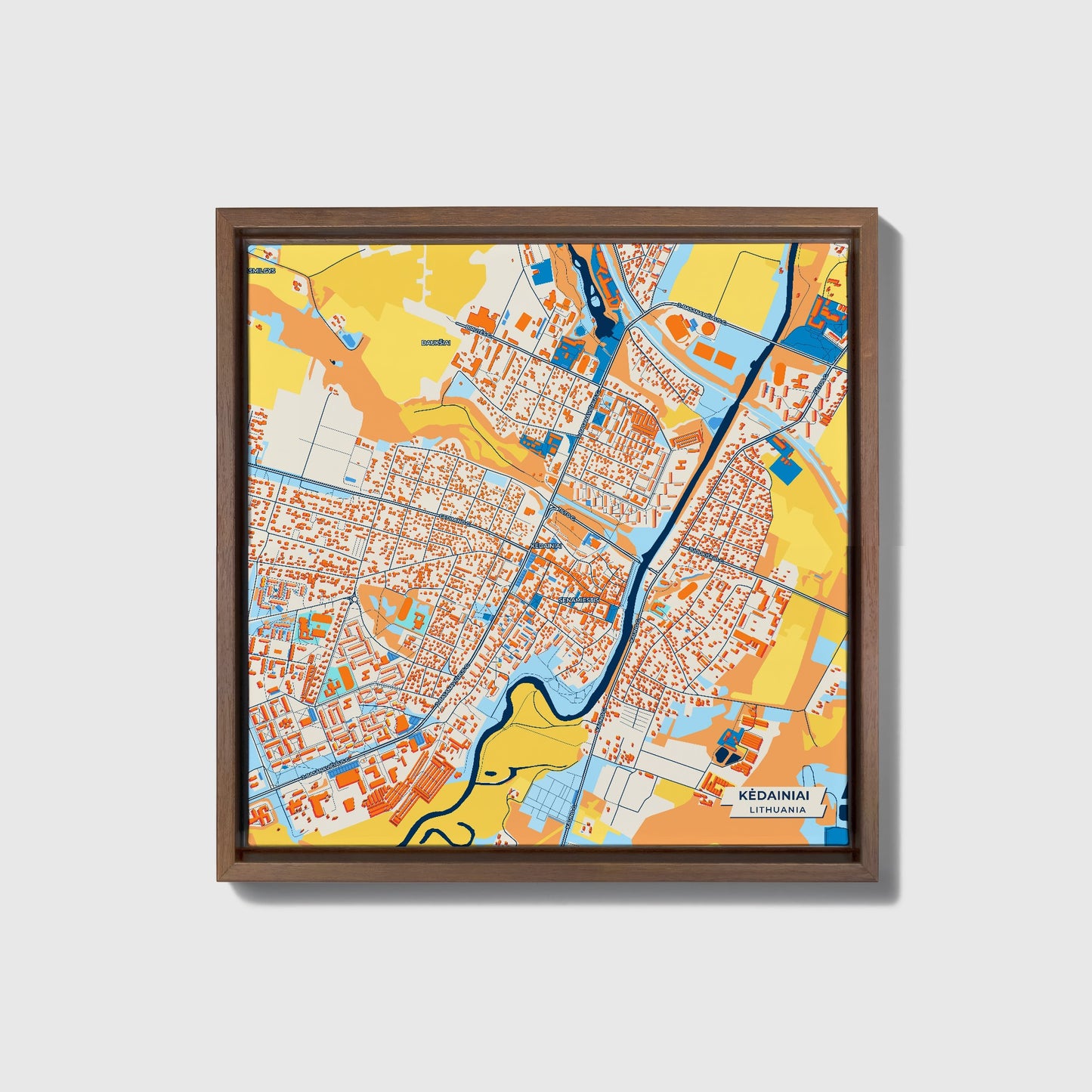 Kėdainiai Lithuania Colorful City Map Canvas Print • Dark Wooden Framed