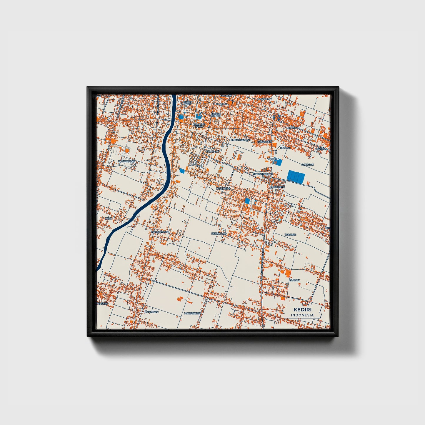 Kediri Indonesia Colorful City Map Canvas Print • Black Framed