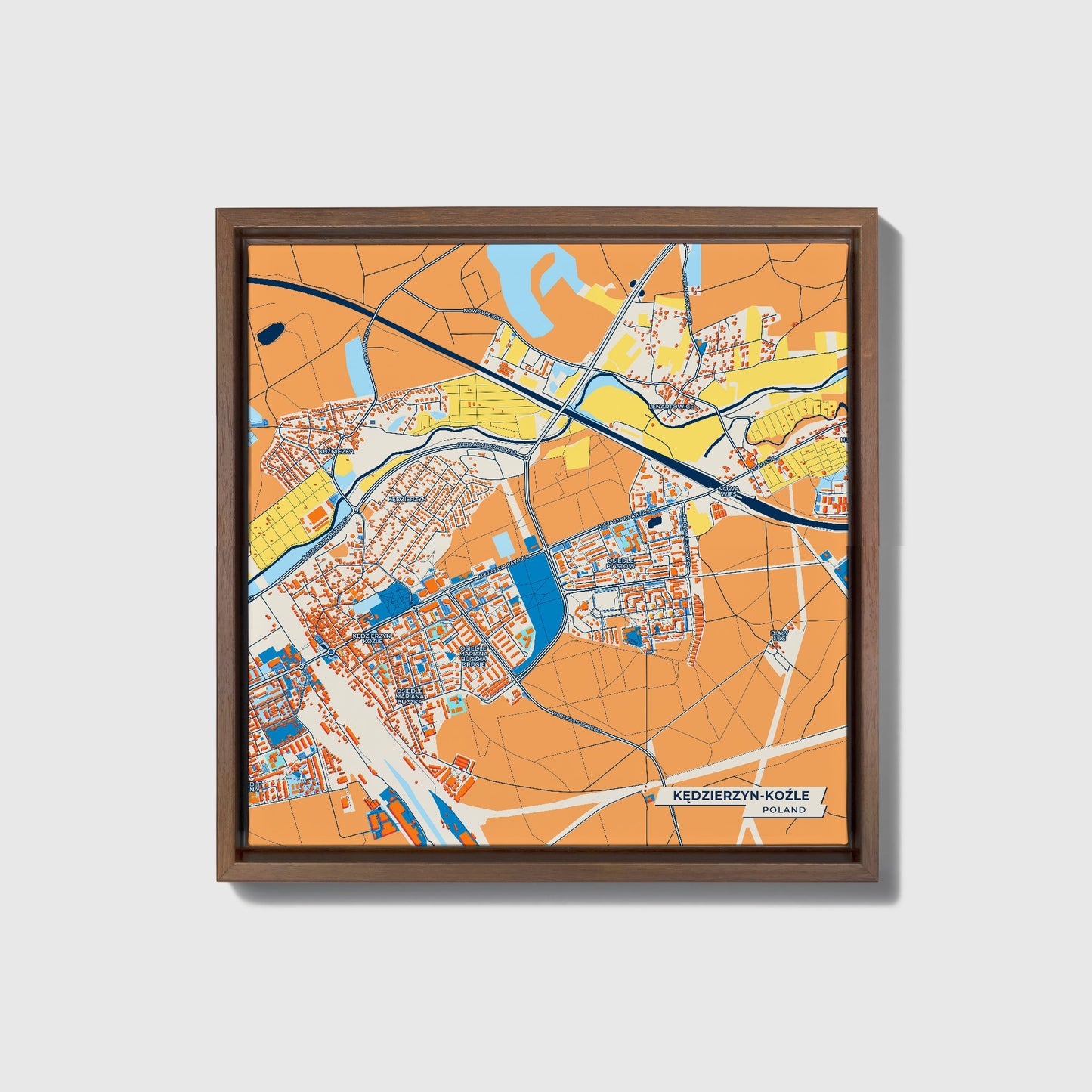 Kędzierzyn-Koźle Poland Colorful City Map Canvas Print • Dark Wooden Framed