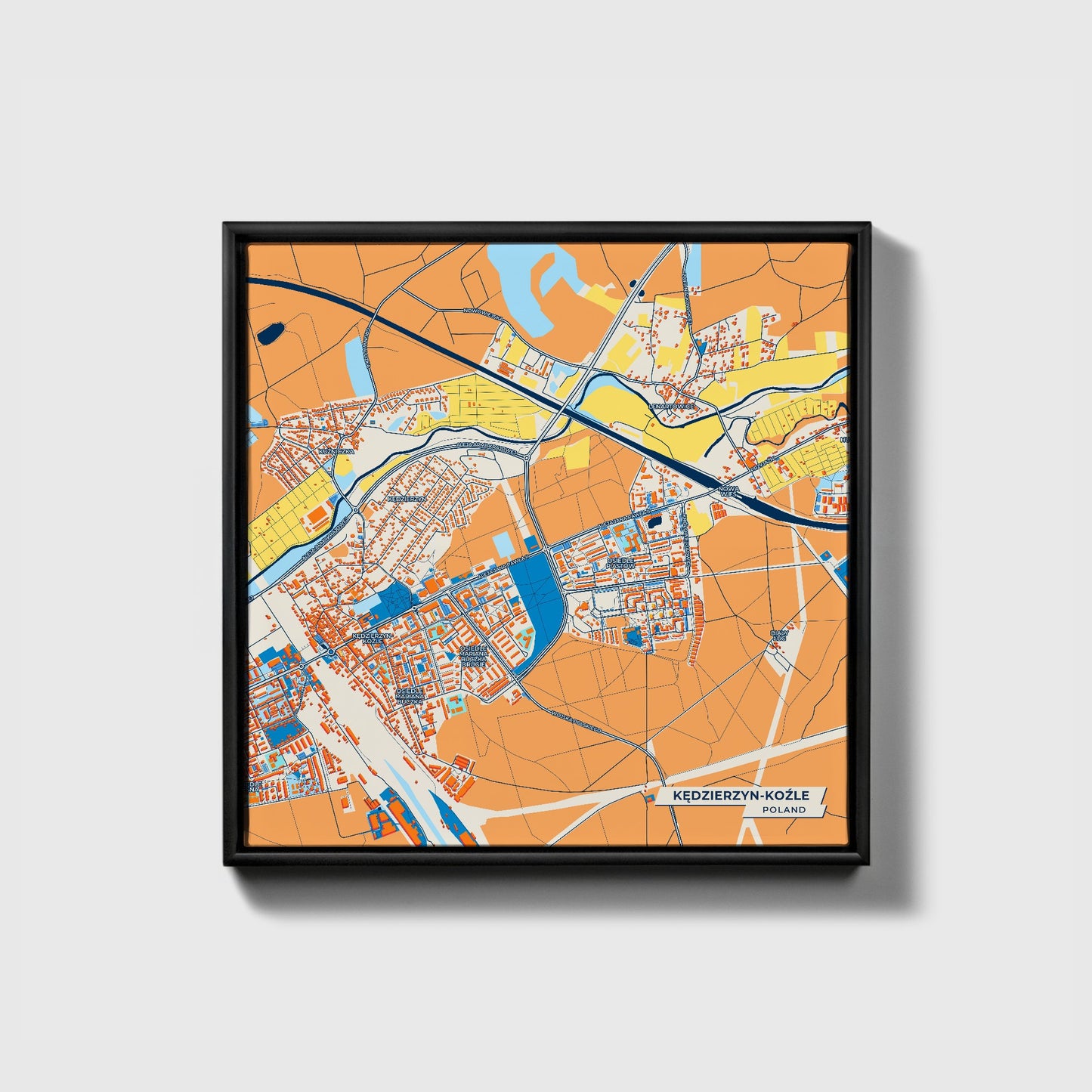 Kędzierzyn-Koźle Poland Colorful City Map Canvas Print • Black Framed