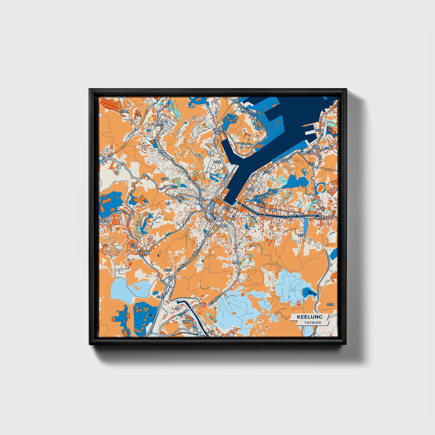 Keelung Taiwan Colorful City Map Canvas Print • Black Framed