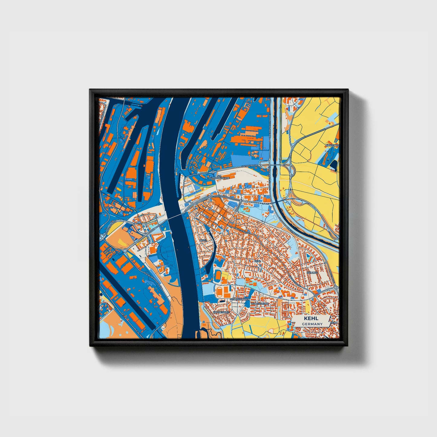 Kehl Germany Colorful City Map Canvas Print • Black Framed