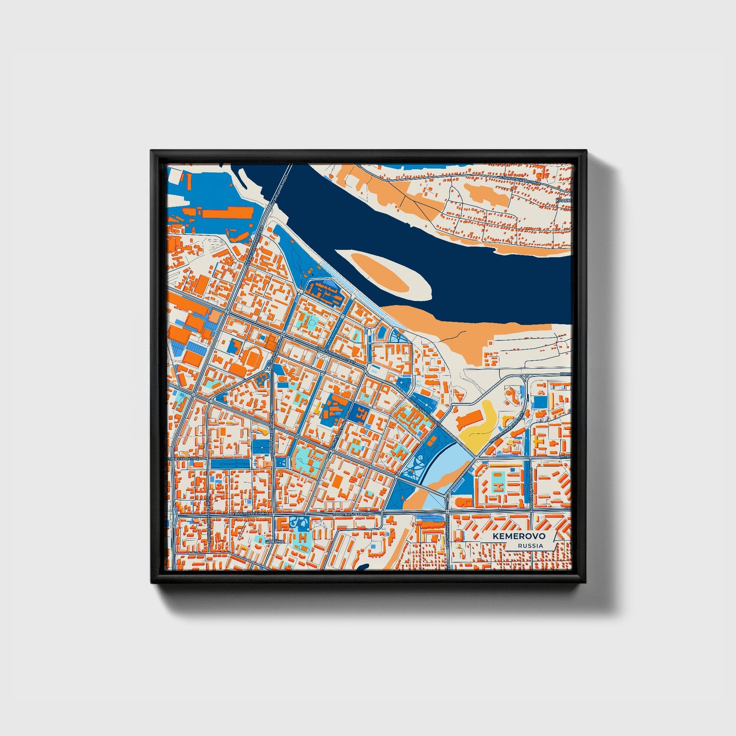 Кемерово Russia Colorful City Map Canvas Print • Black Framed