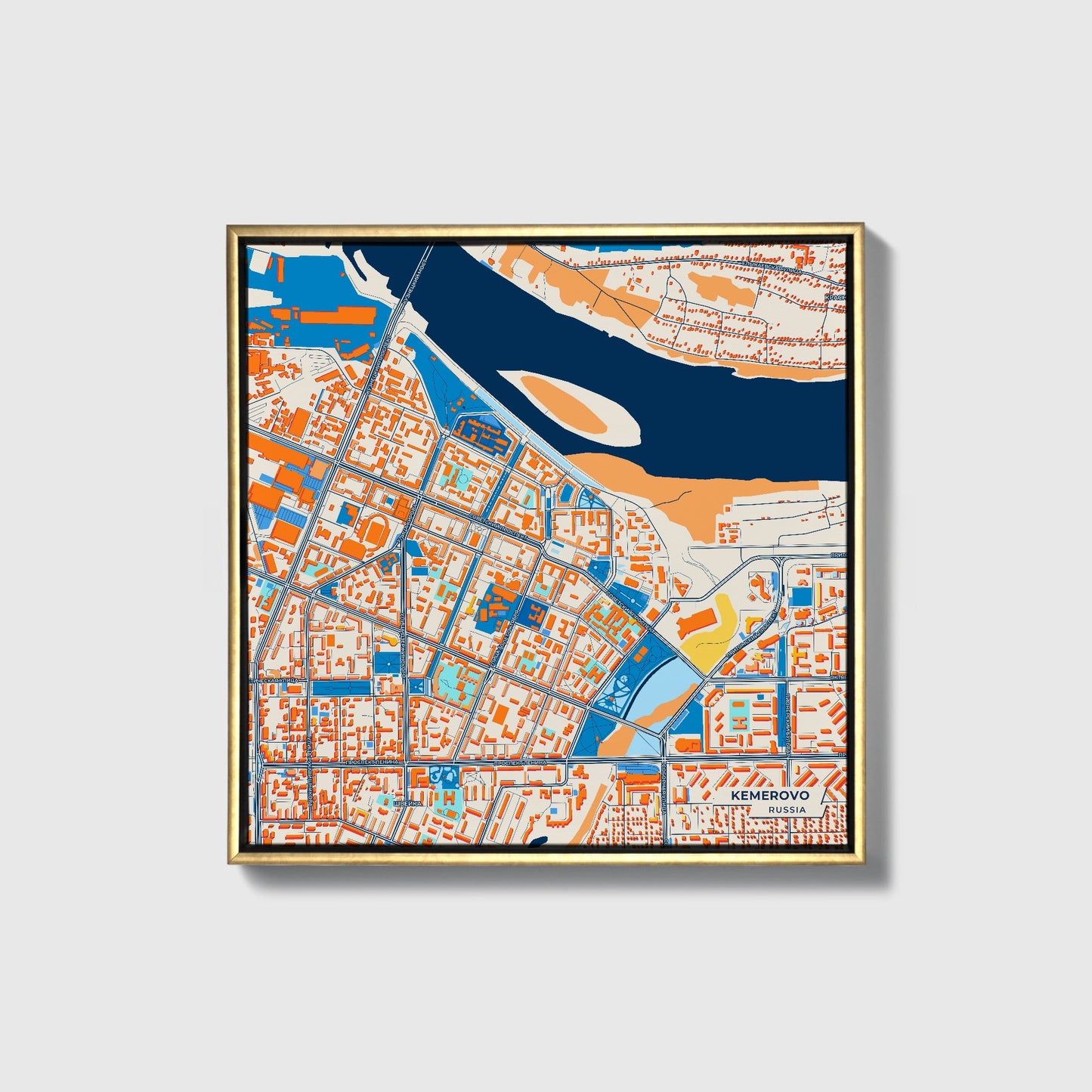 Кемерово Russia Colorful City Map Canvas Print • Gold Framed