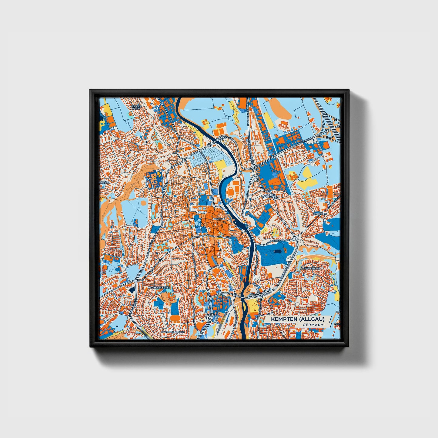 Kempten (Allgäu) Germany Colorful City Map Canvas Print • Black Framed