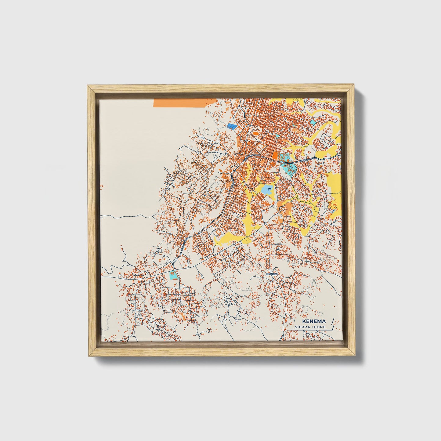 Kenema Sierra Leone Colorful City Map Canvas Print • Natural Wooden Framed