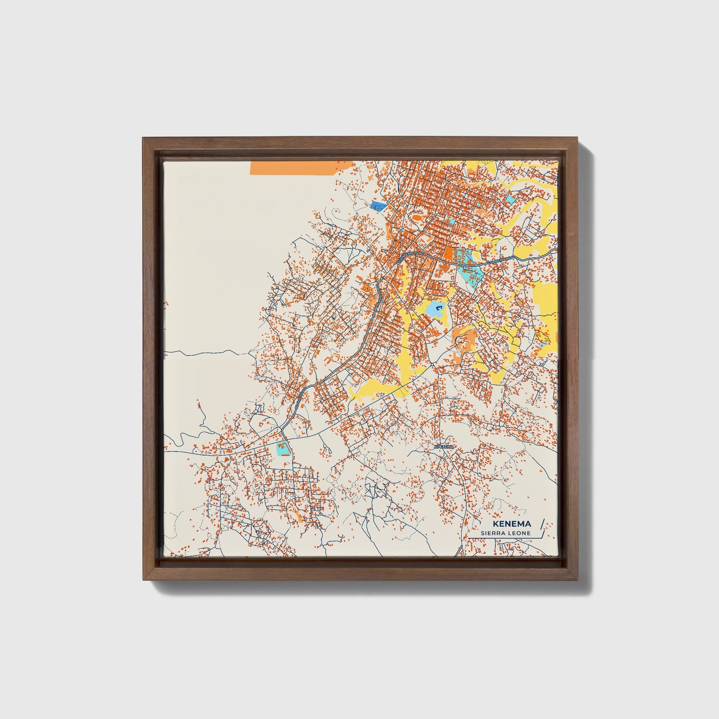 Kenema Sierra Leone Colorful City Map Canvas Print • Dark Wooden Framed