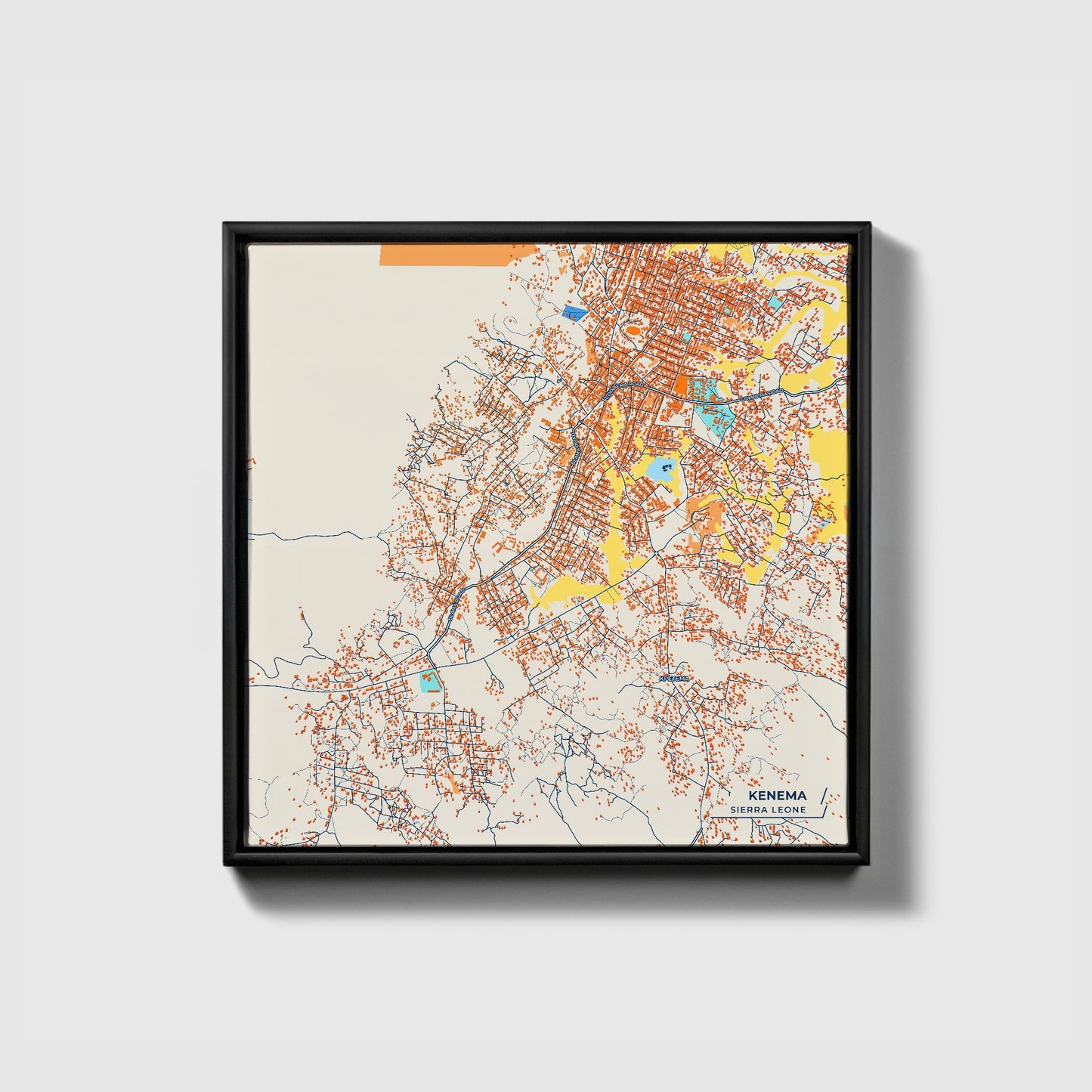 Kenema Sierra Leone Colorful City Map Canvas Print • Black Framed