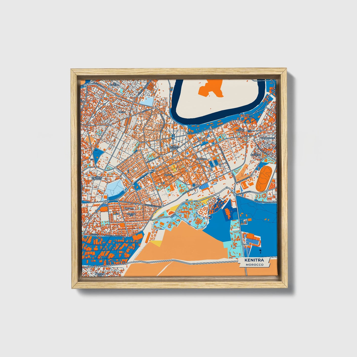 Kenitra Morocco Colorful City Map Canvas Print • Natural Wooden Framed
