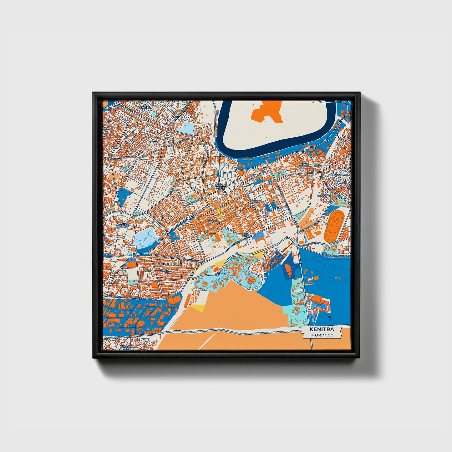 Kenitra Morocco Colorful City Map Canvas Print • Black Framed