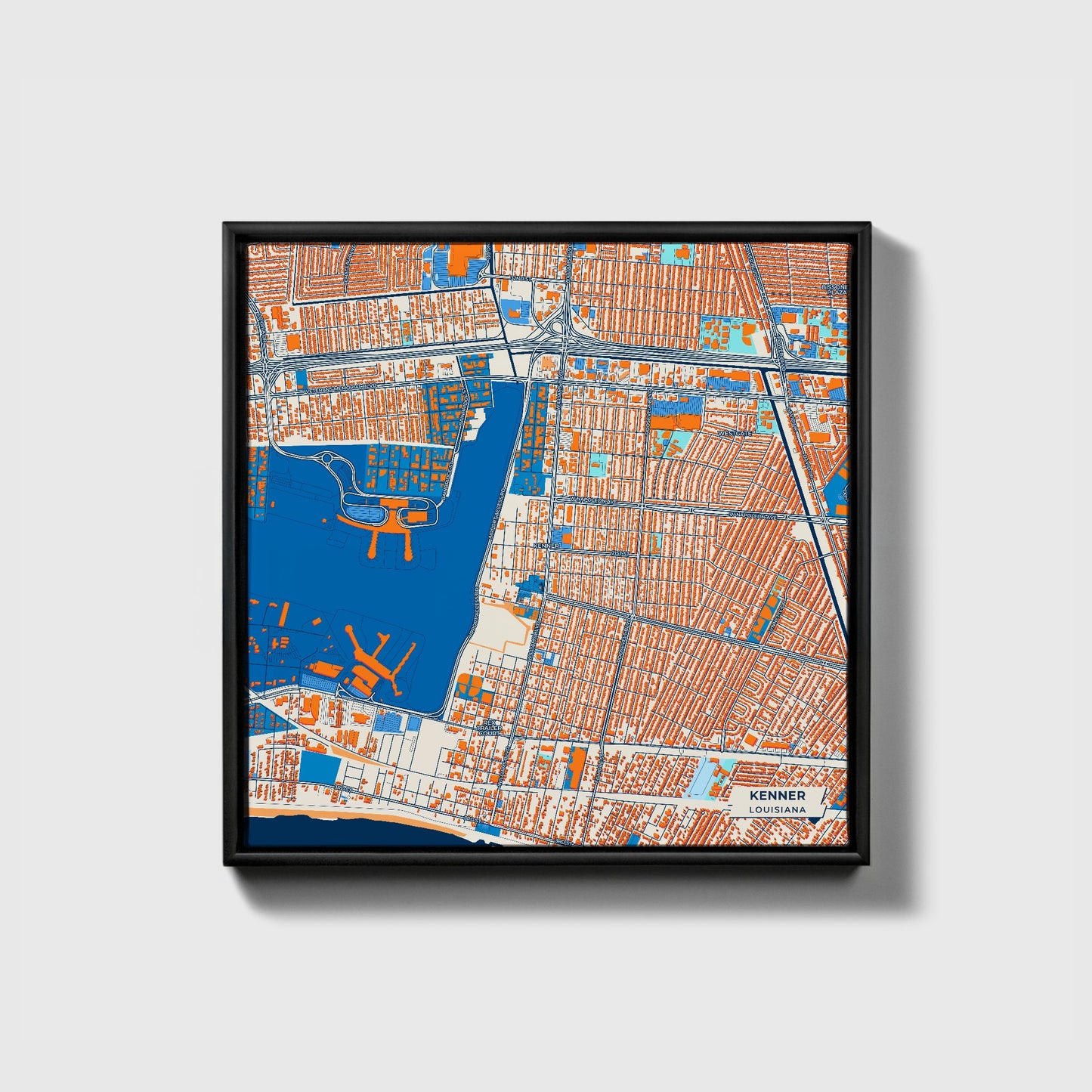 Kenner Louisiana Colorful City Map Canvas Print • Black Framed
