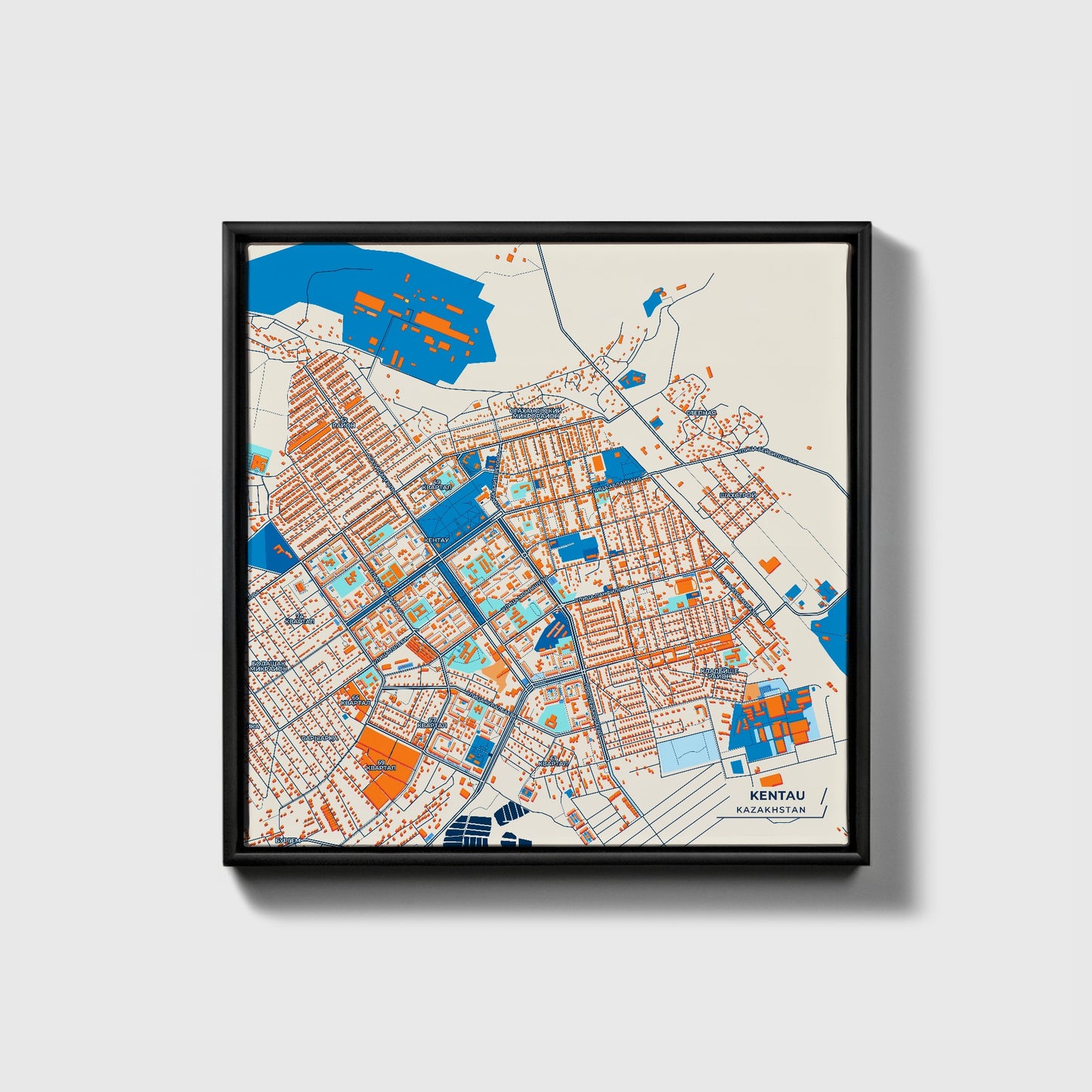 Kentau Kazakhstan Colorful City Map Canvas Print • Black Framed