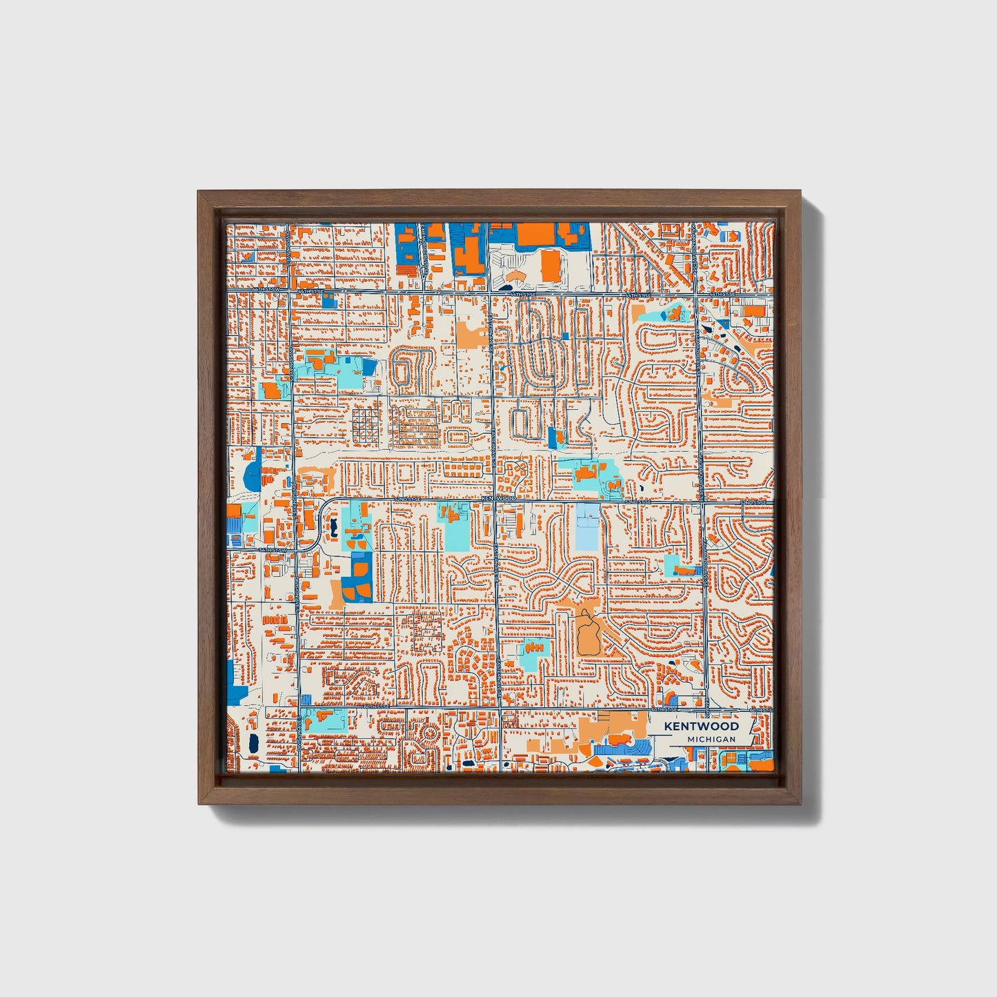 Kentwood Michigan Colorful City Map Canvas Print • Dark Wooden Framed