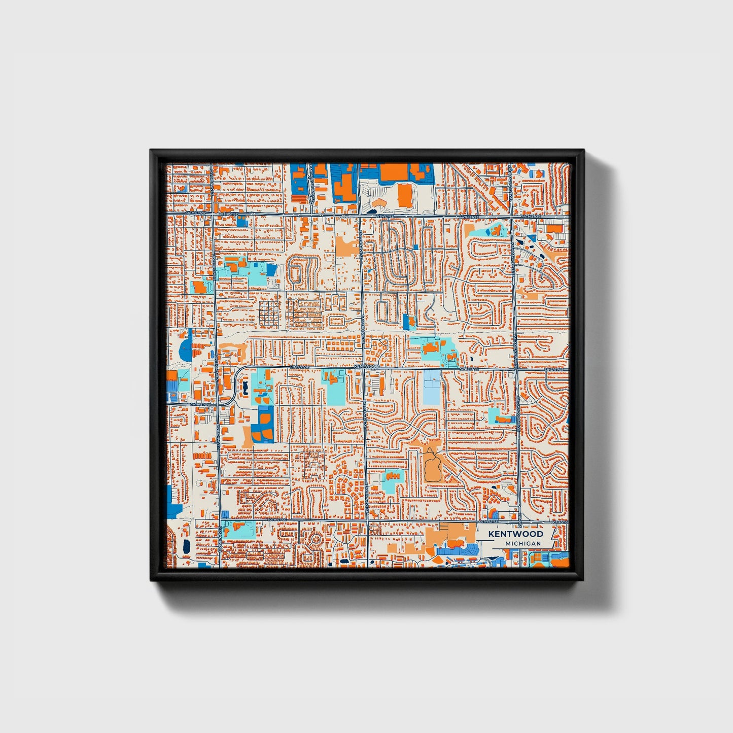 Kentwood Michigan Colorful City Map Canvas Print • Black Framed