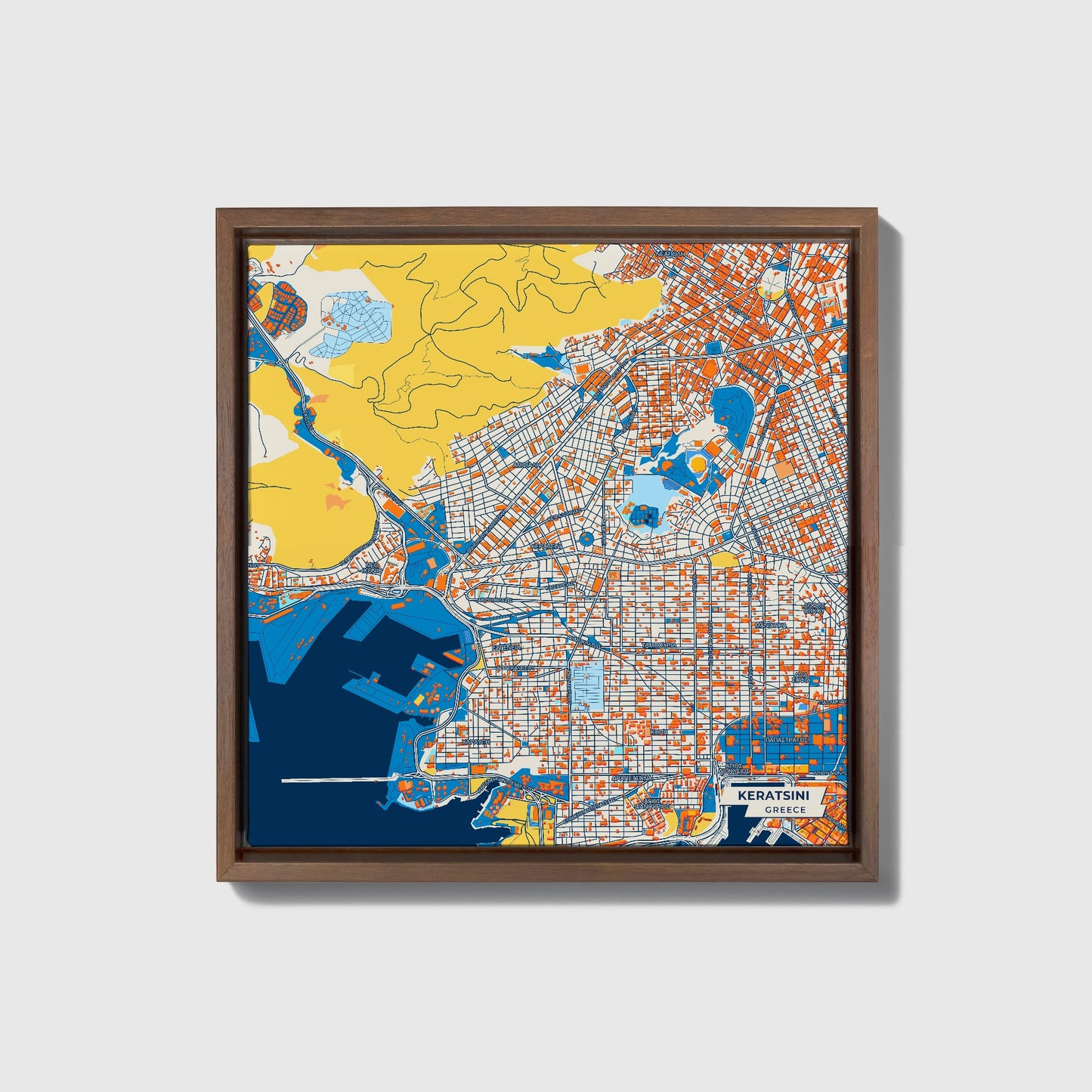 Κερατσινι Greece Colorful City Map Canvas Print • Dark Wooden Framed