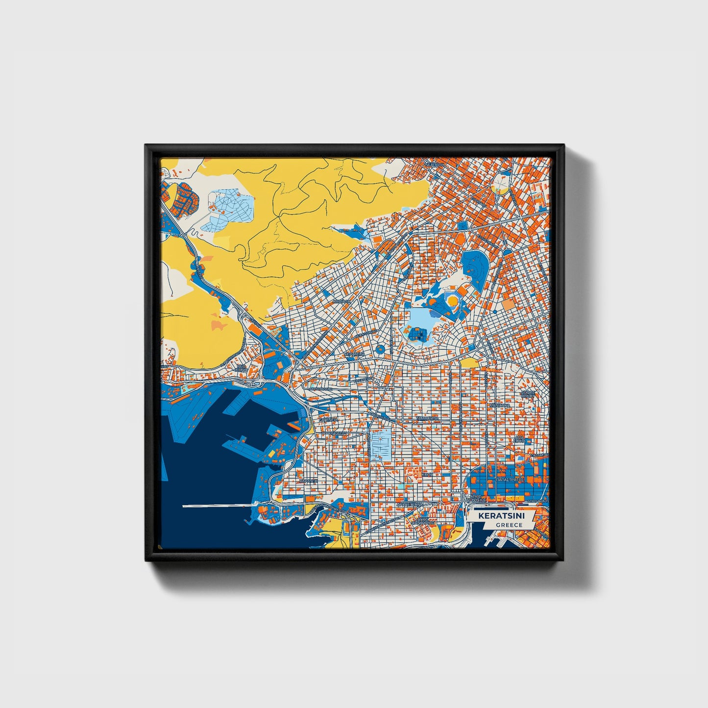 Κερατσινι Greece Colorful City Map Canvas Print • Black Framed