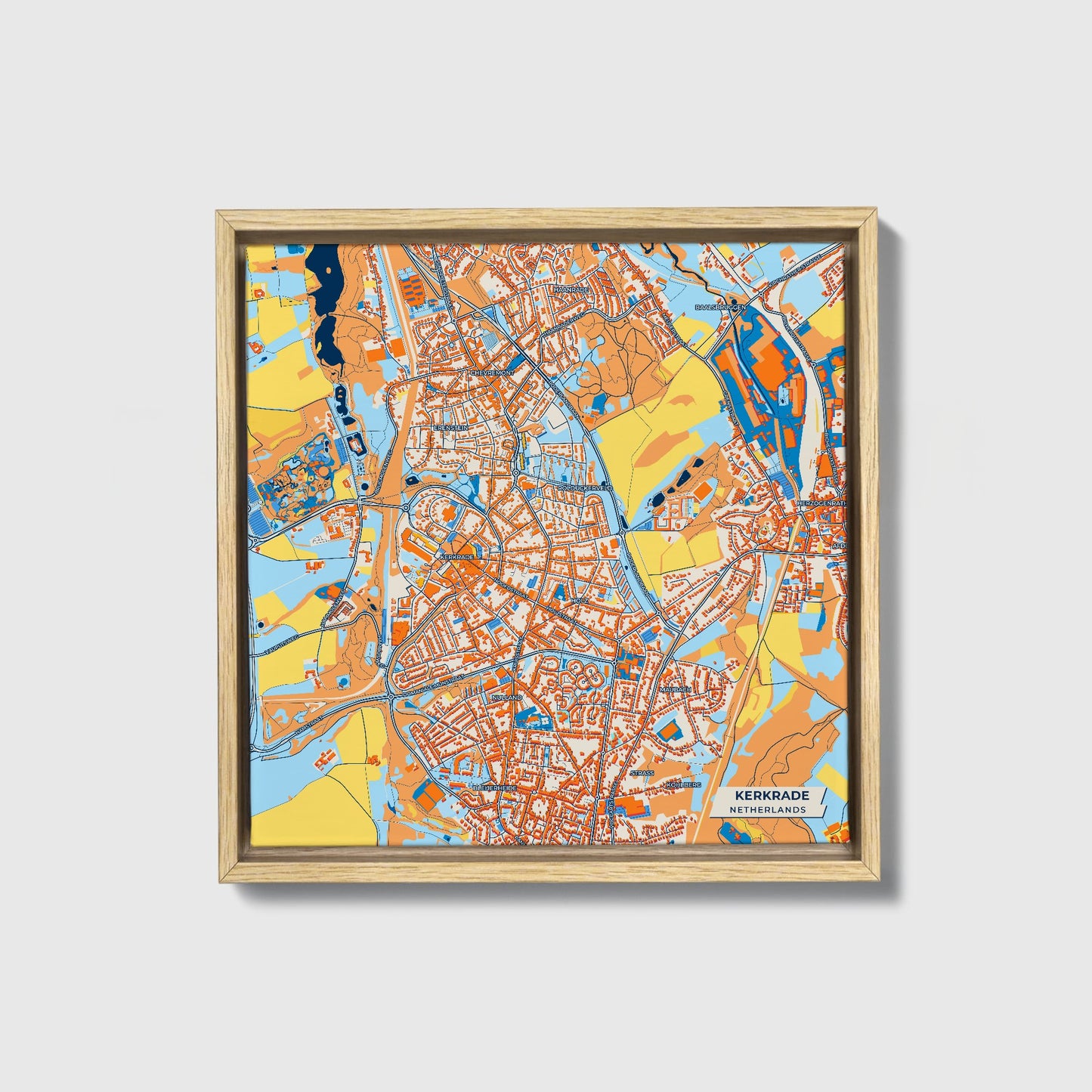 Kerkrade Netherlands Colorful City Map Canvas Print • Natural Wooden Framed