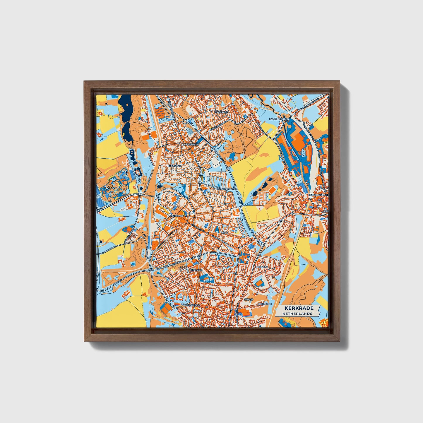 Kerkrade Netherlands Colorful City Map Canvas Print • Dark Wooden Framed