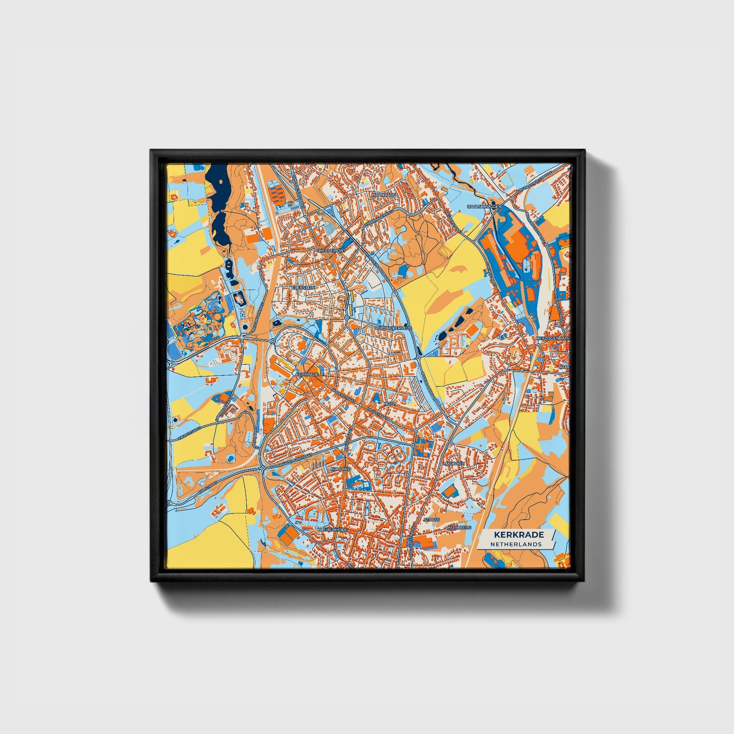 Kerkrade Netherlands Colorful City Map Canvas Print • Black Framed