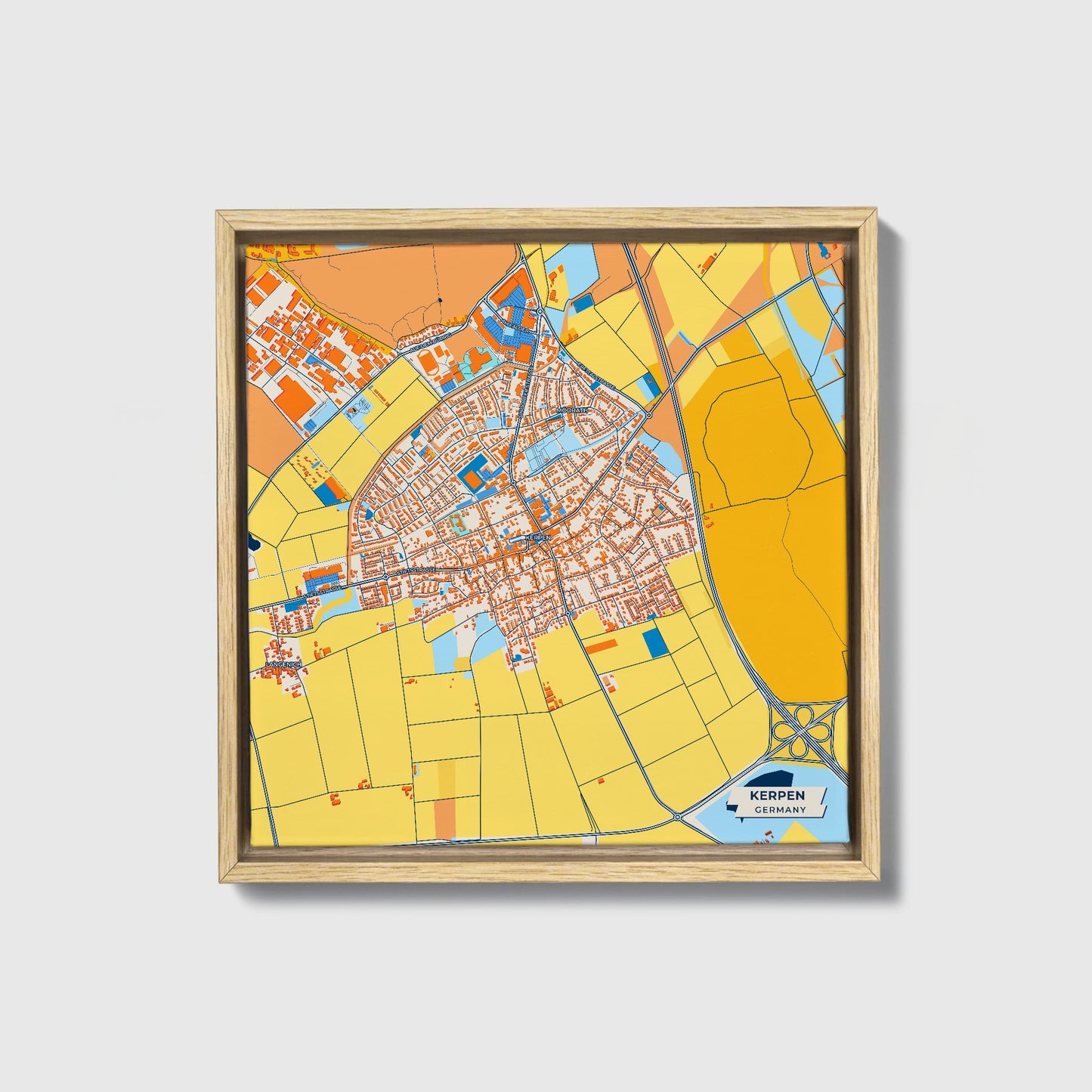 Kerpen Germany Colorful City Map Canvas Print • Natural Wooden Framed