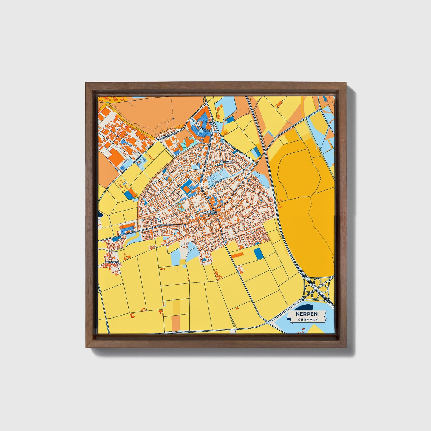 Kerpen Germany Colorful City Map Canvas Print • Dark Wooden Framed