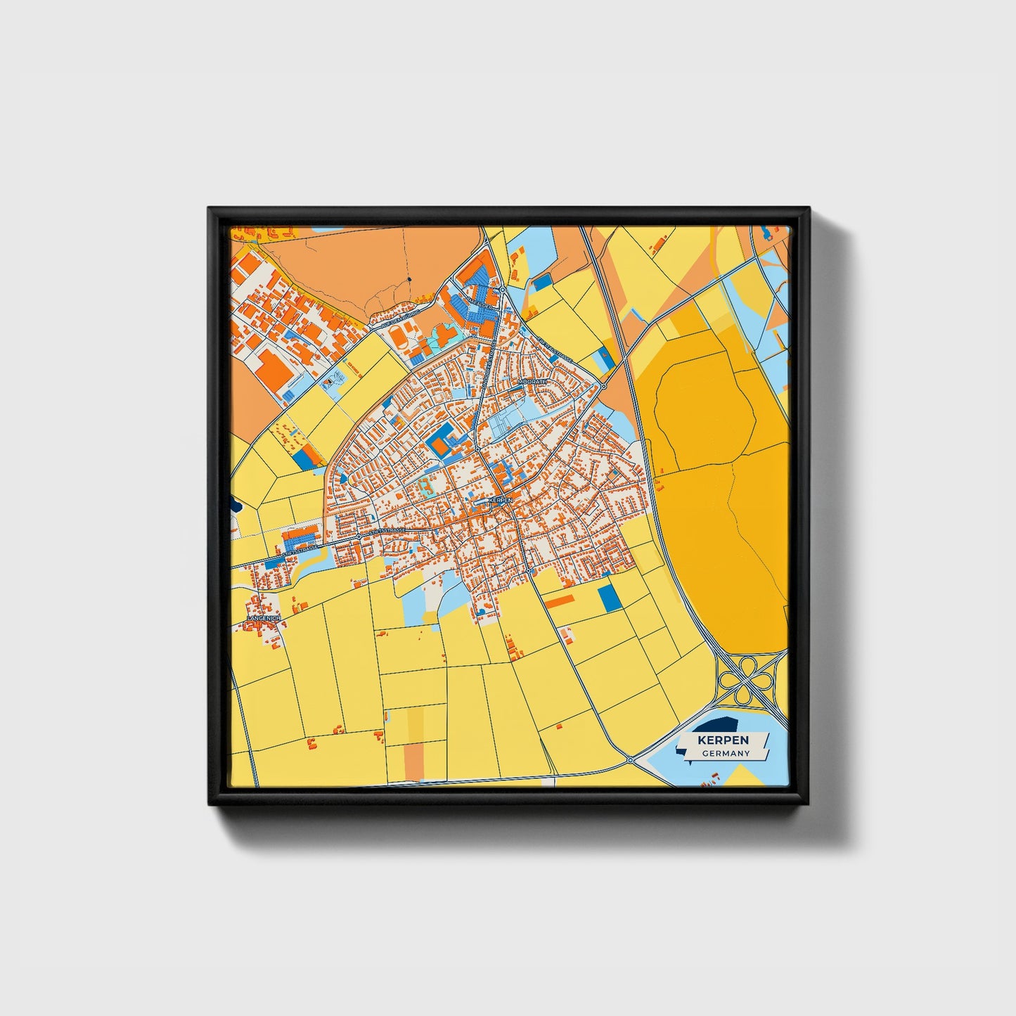Kerpen Germany Colorful City Map Canvas Print • Black Framed