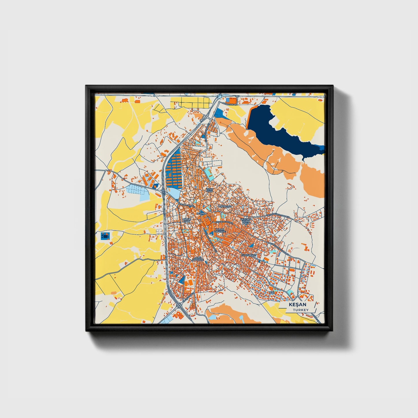 Keşan Turkey Colorful City Map Canvas Print • Black Framed